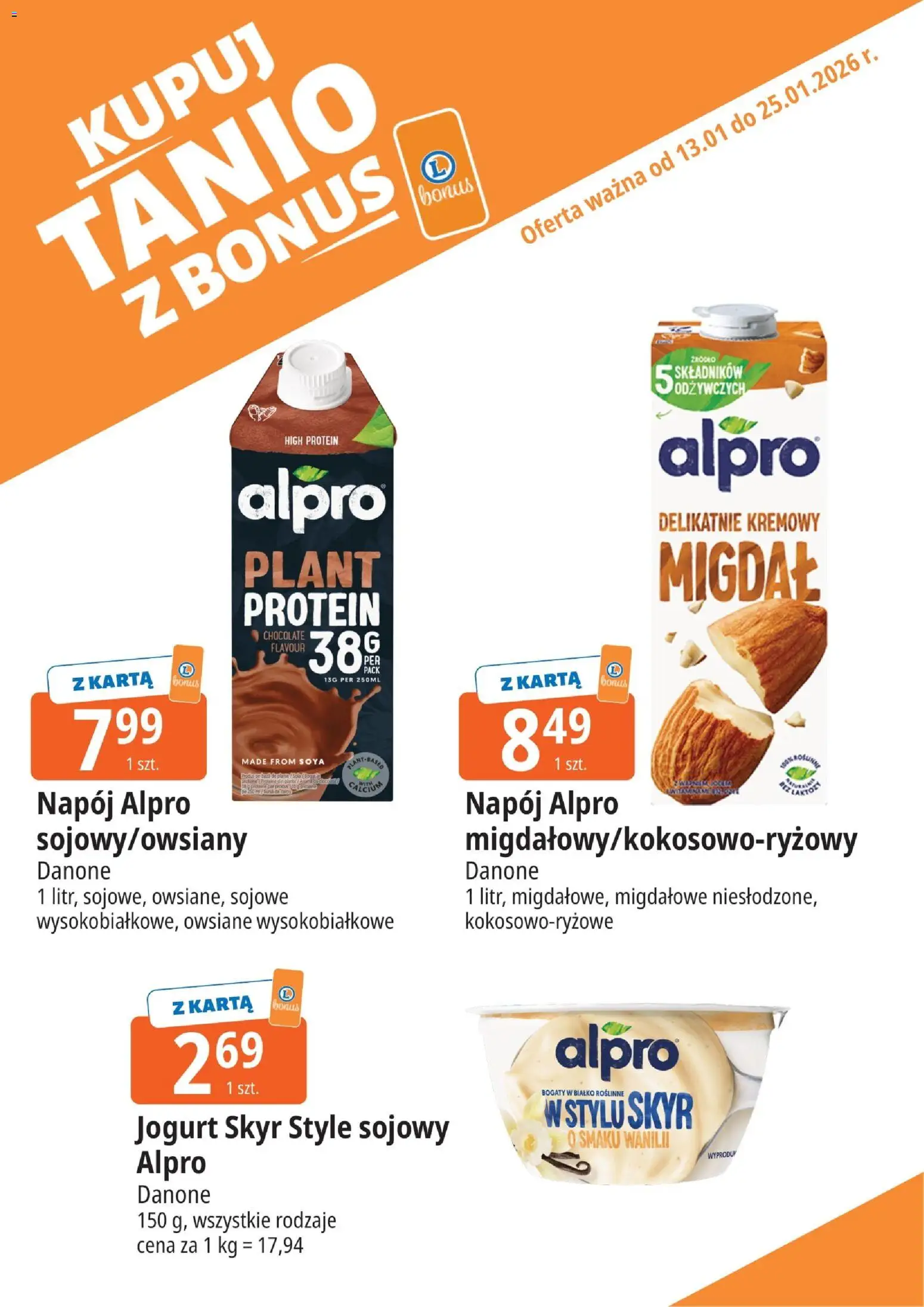 E.Leclerc Gazetka - Zielona Góra kupony dodatkowe od 13.01.2026 | Strona: 2 | Produkty: Karta, Alpro, Sok, Skyr
