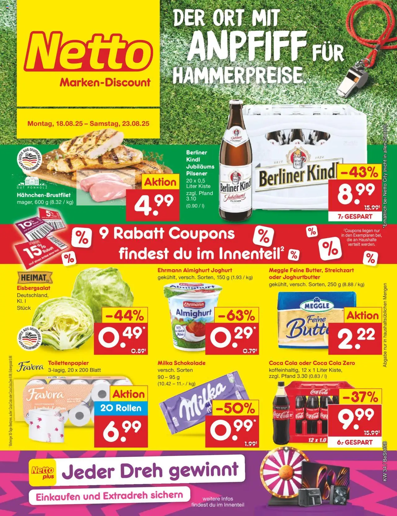 Netto Marken-Discount Prospekt 	 - gültig ab dem 18.08.2025 | Seite: 1 | Produkte: Berliner, Ehrmann almighurt, Schokolade, Toilettenpapier