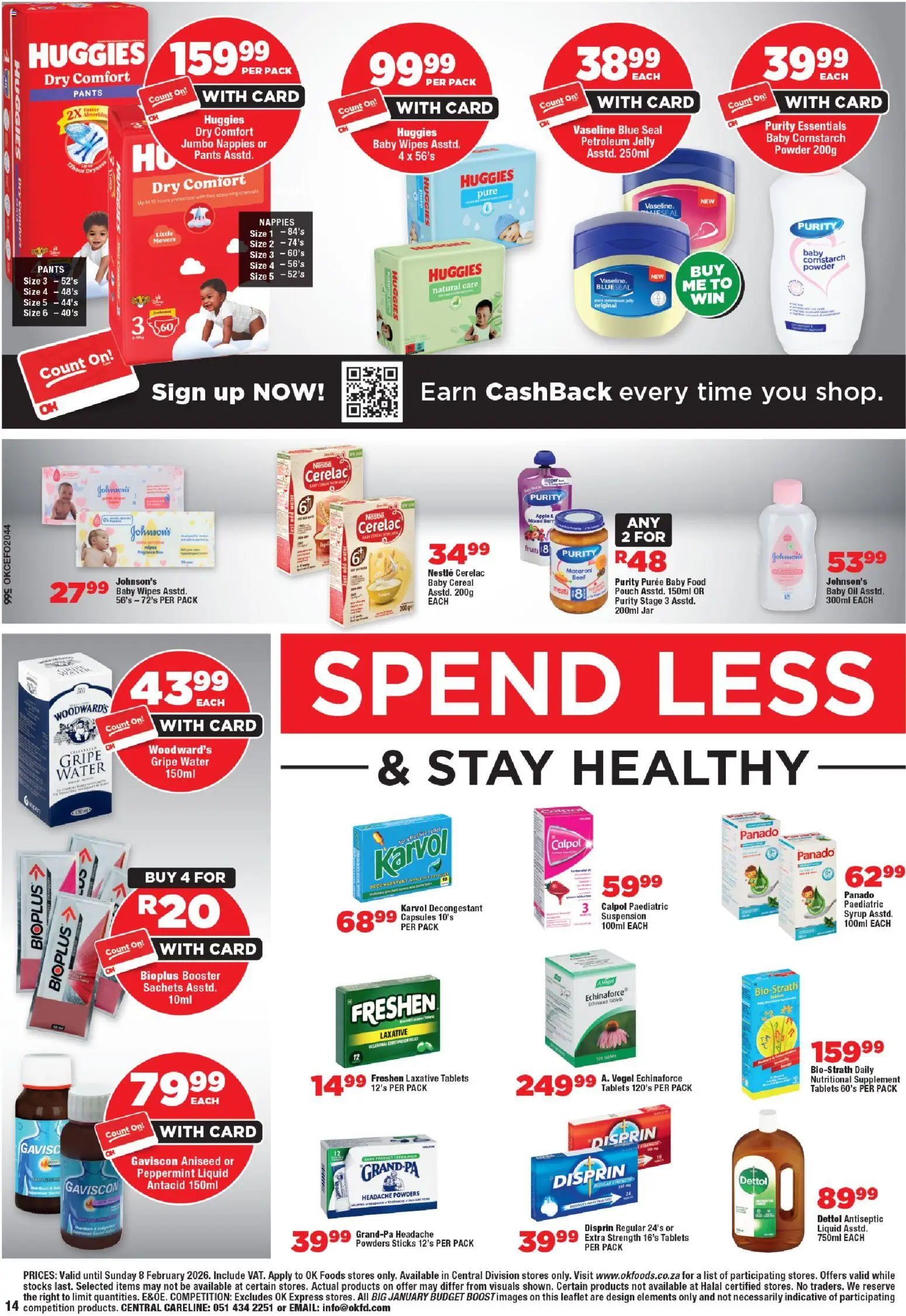 New OK Foods catalogue – valid from 21.01.2026 | Page: 14 | Products: Syrup, Water, Petroleum jelly, Nappies