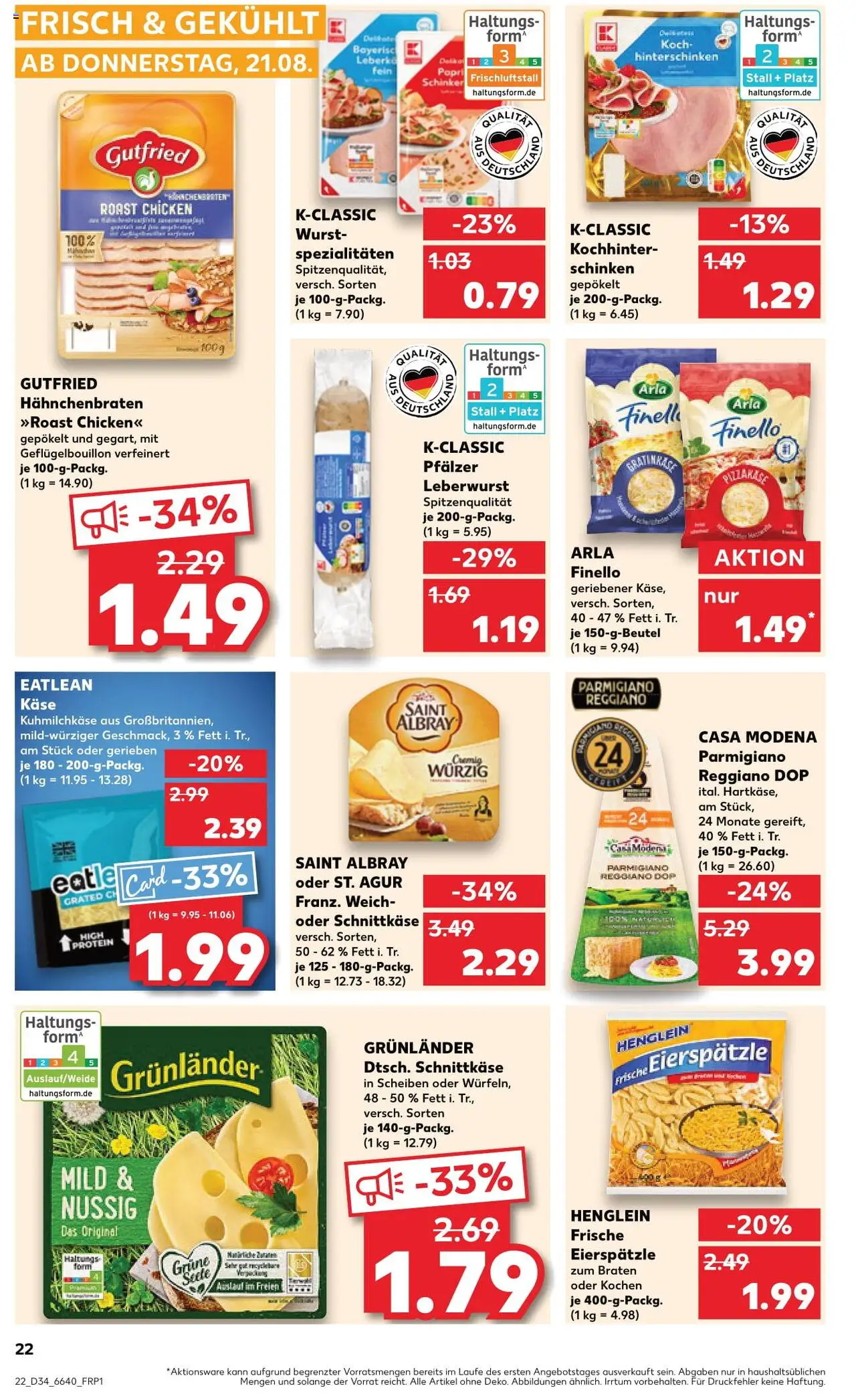 Kaufland Prospekt 	 – gültig ab 21.08.2025 | Seite: 22 | Produkte: Käse, Grunlander, Pasta, Schinken