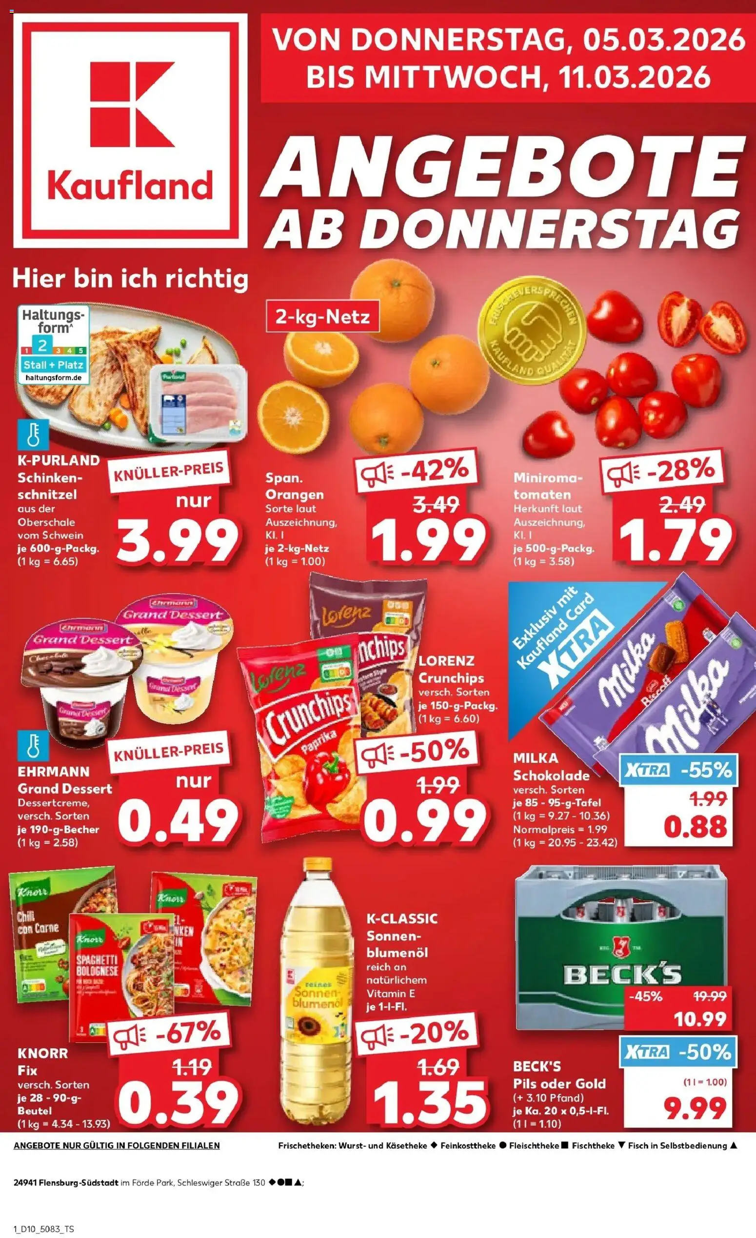 Kaufland Prospekt Flensburg	 – gültig ab 05.03.2026 | Seite: 1 | Produkte: Ehrmann grand dessert, Pils, Chili, Chips