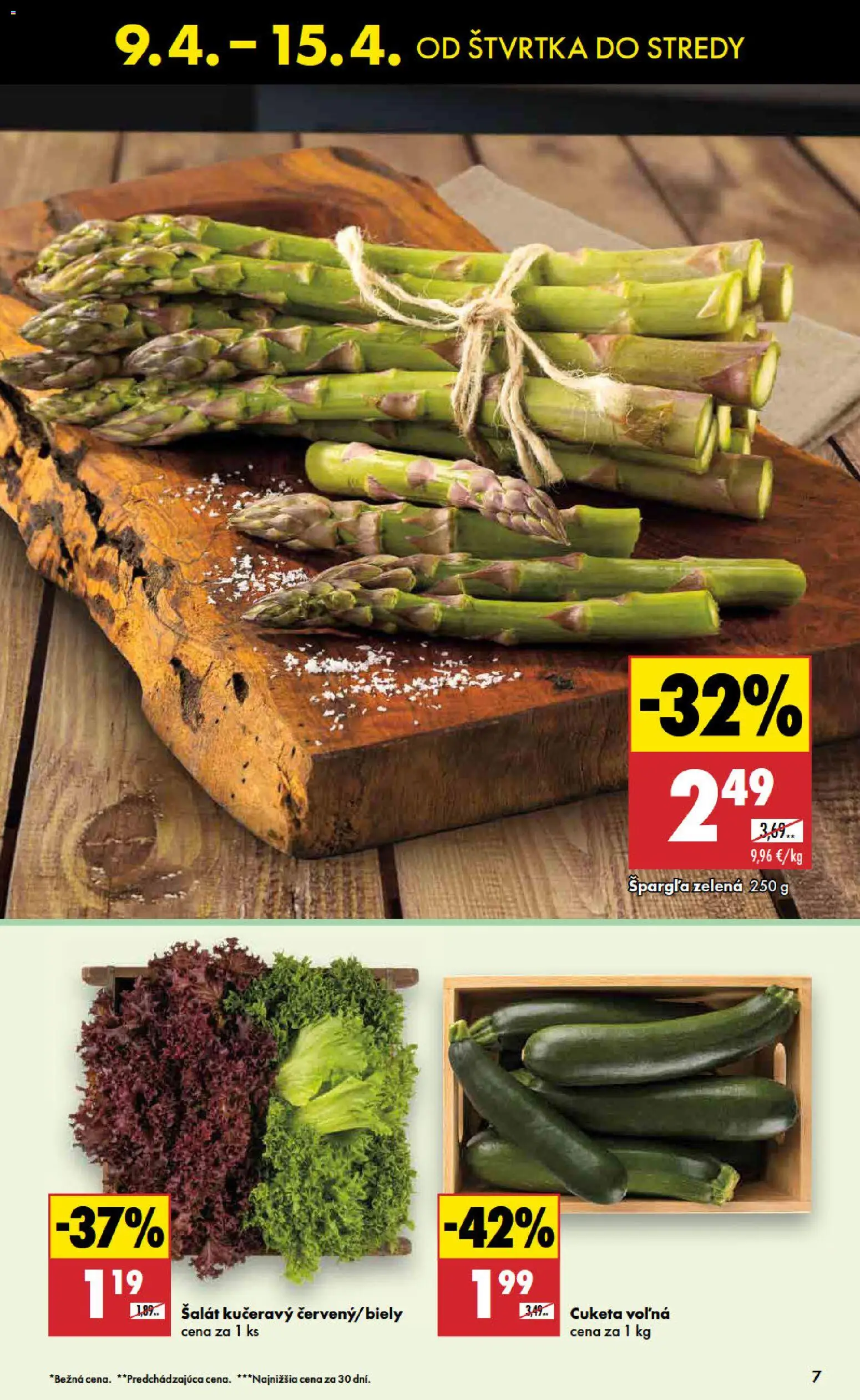 Nové Biedronka akcie – leták je platný od 09.04.2026 | Strana: 7 | Produkty: Šalát, Špargľa, Cuketa