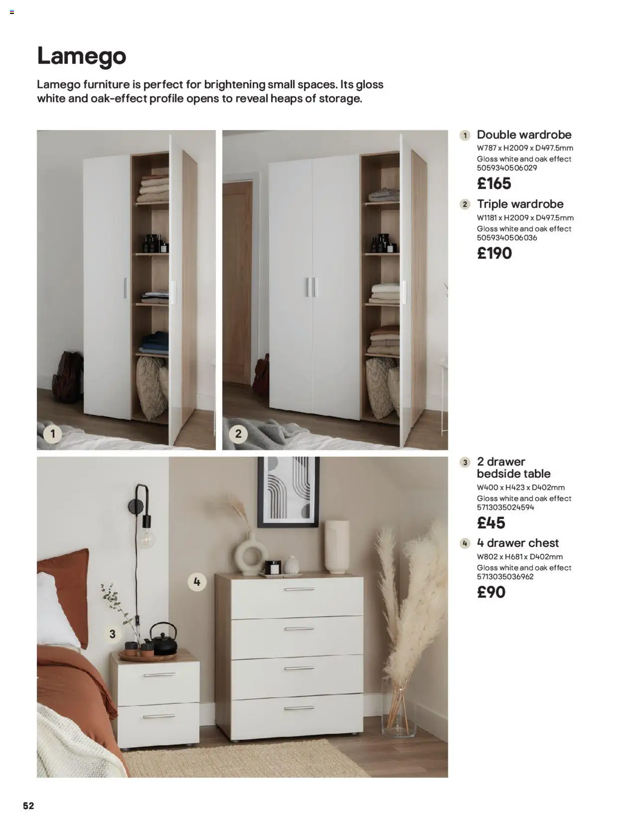  | Page: 52 | Products: Table, Drawer chest, Wardrobe, Bedside table
