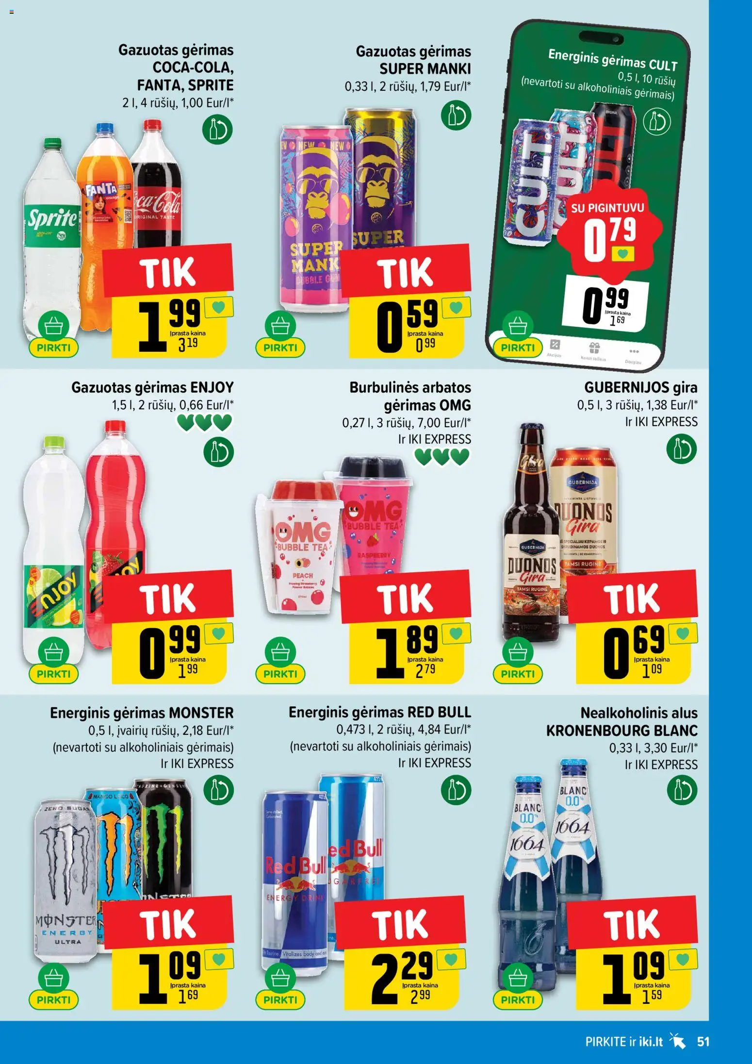 IKI akcijos nuo 20.04.2026 | Puslapis: 51 | Prekių: Nealkoholinis alus, Energinis gėrimas, Alus