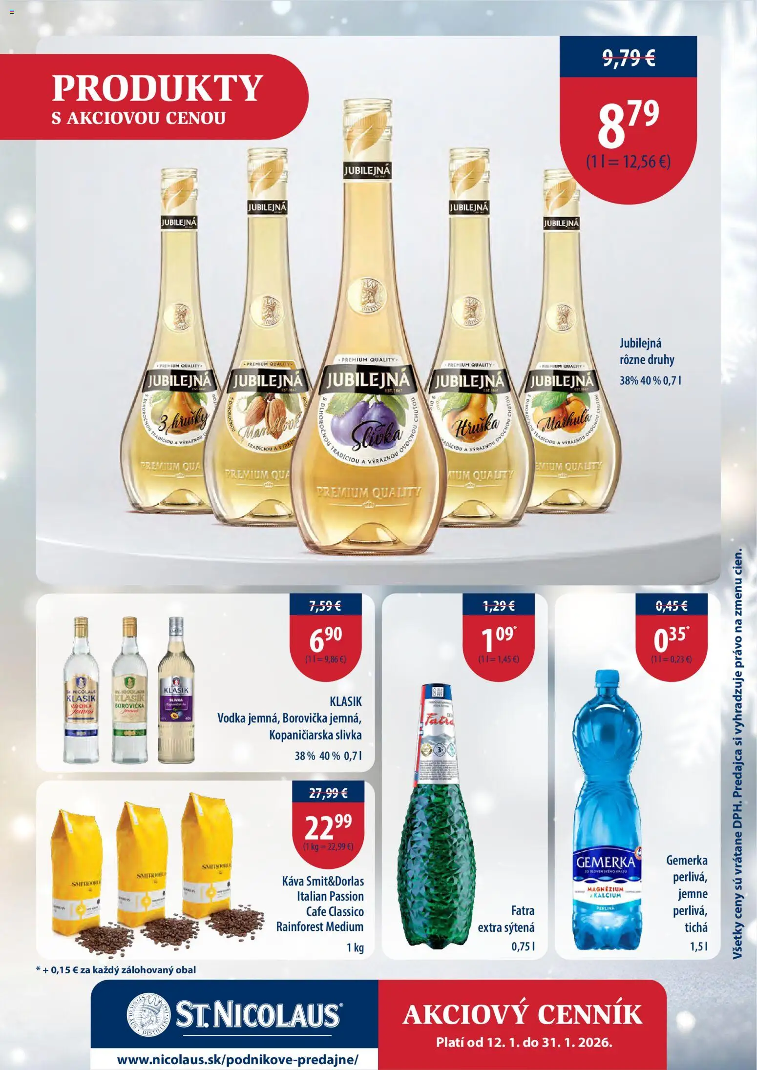 Nové St. Nicolaus akcie – leták je platný od 12.01.2026 | Strana: 6 | Produkty: Káva, Borovička, Vodka, Fatra