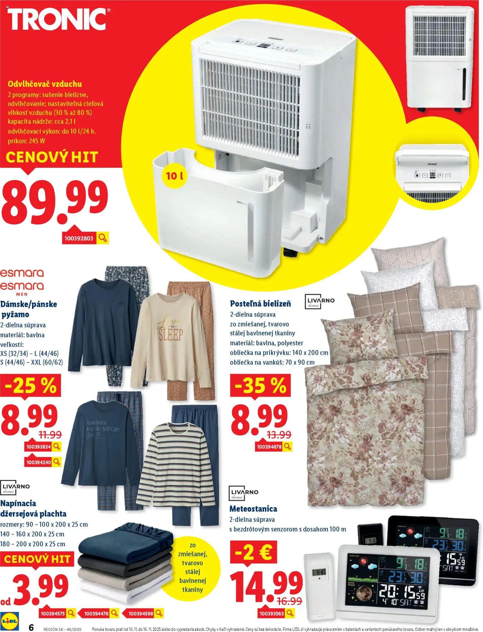 Nové Lidl akcie – leták je platný od 10.11.2025 | Strana: 6 | Produkty: Plachta, Vankúš, Odvlhčovač vzduchu, Odvlhčovač