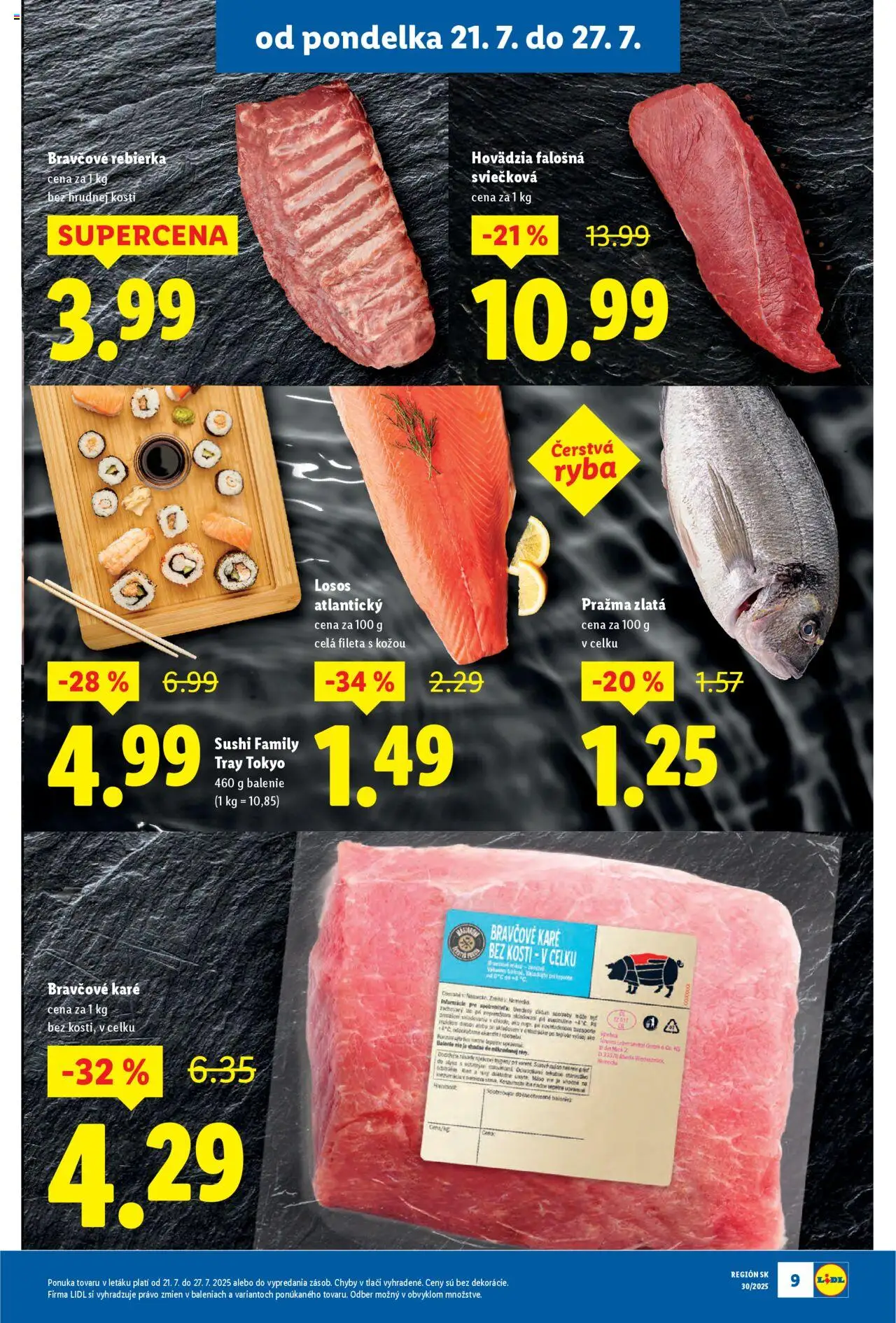 Lidl leták │ platný od 21.07.2025 | Strana: 13 | Produkty: Ryba, Losos, Sushi, Bravčové karé
