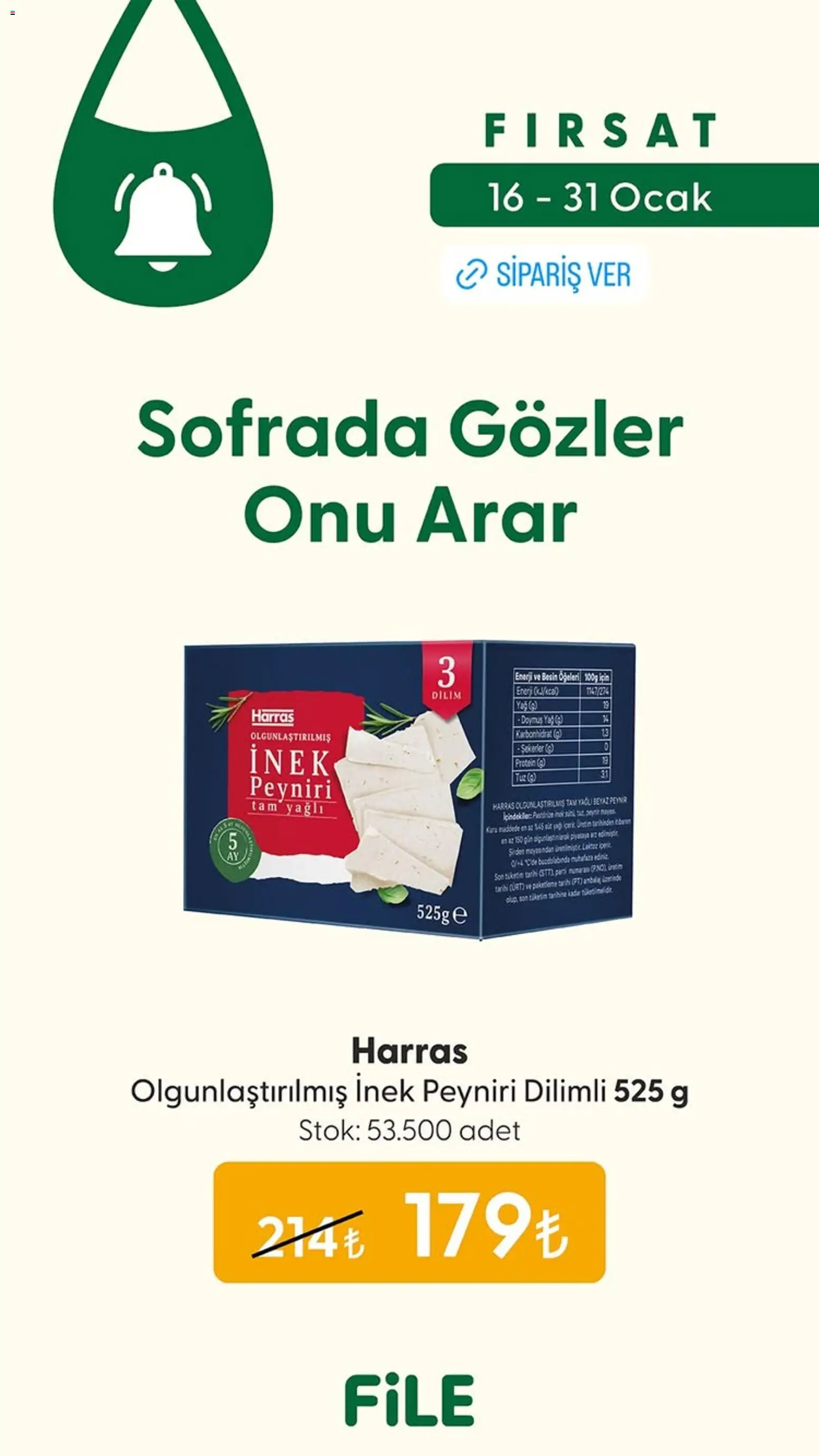 File Market Katalog - 16.01.2026 tarihinden itibaren geçerlidir | Sayfa: 1 | Ürünler: Süt, Peynir, Yağ, Tuz