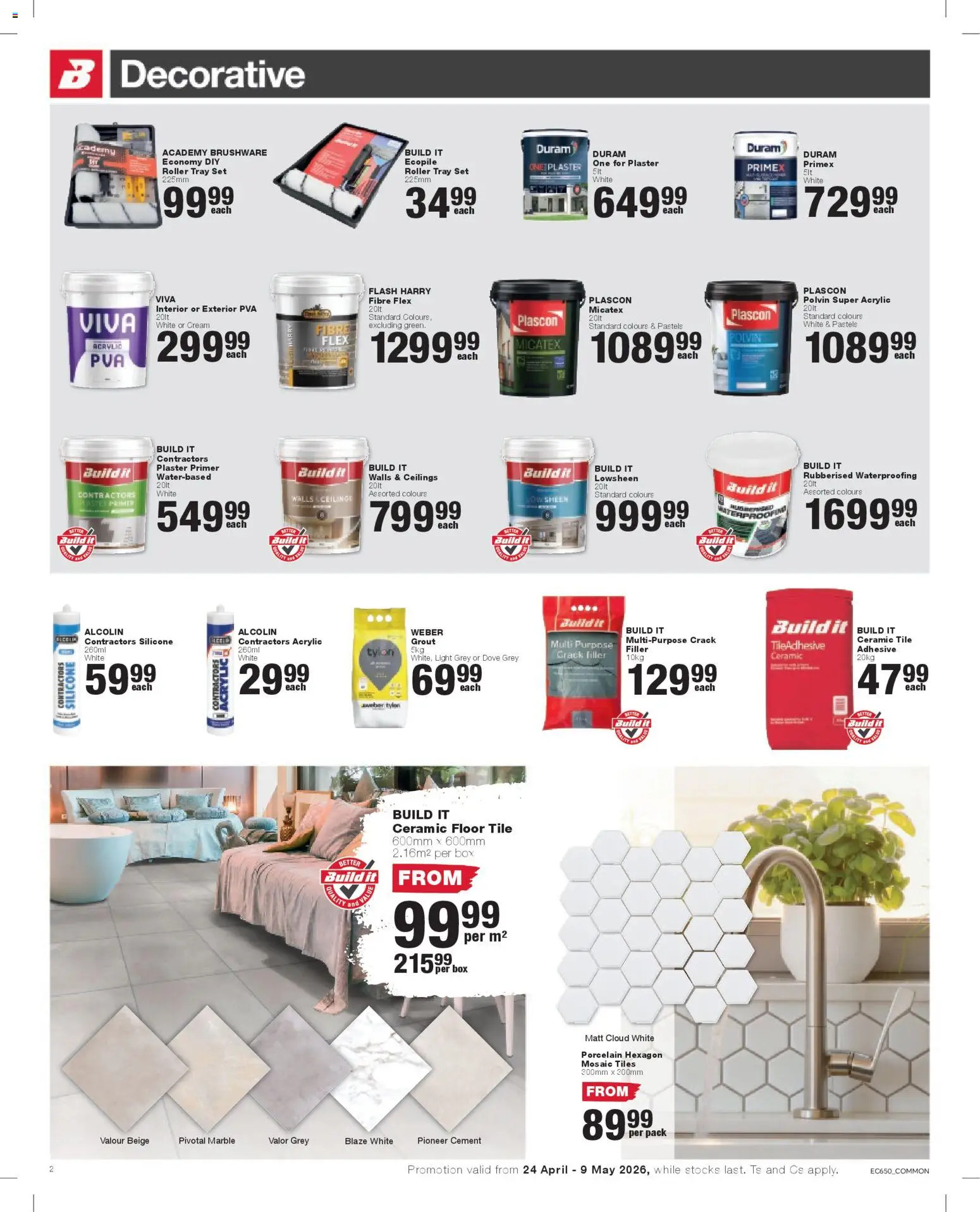 New Build It catalogue – valid from 24.04.2026 | Page: 2 | Products: Polvin, Light, Silicone, Cement