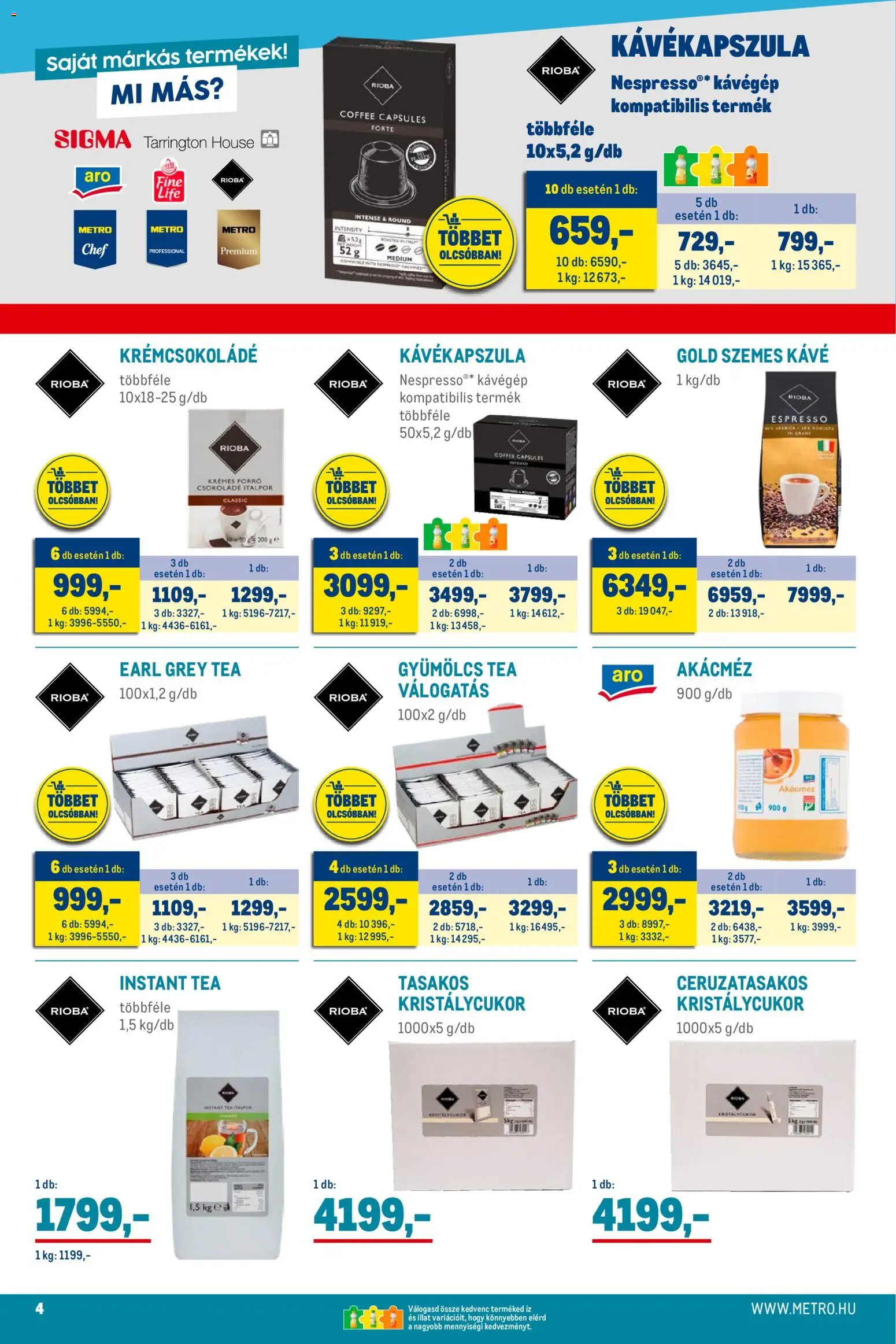 Metro akciós ujság - amely érvényes a következő dátumtól: 02.11.2025 | Oldal: 4 | Termékek: Kristálycukor, Kávé, Tea, Italpor