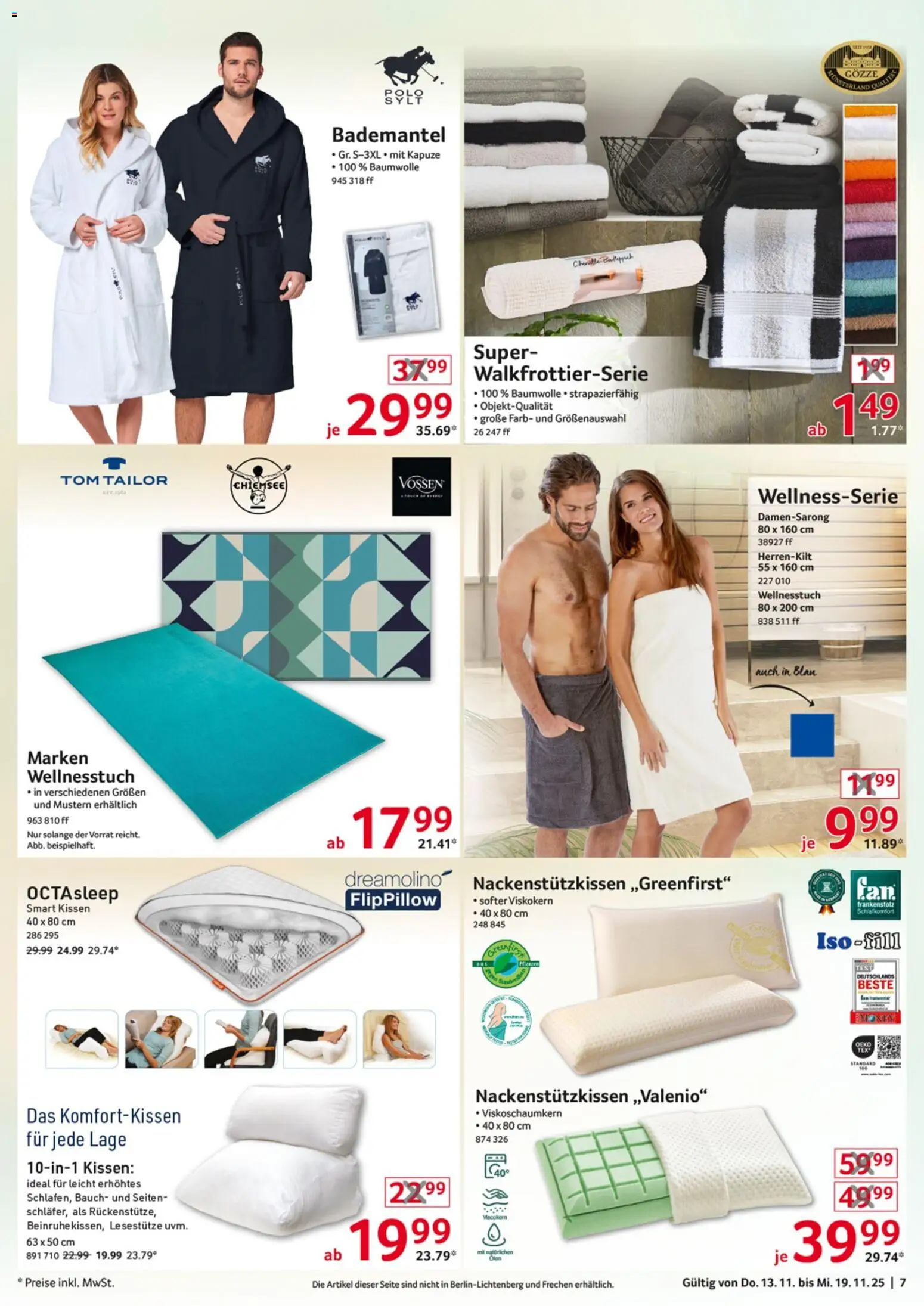 Selgros  Non Food – gültig ab 13.11.2025 | Seite: 7 | Produkte: Kissen, Bademantel