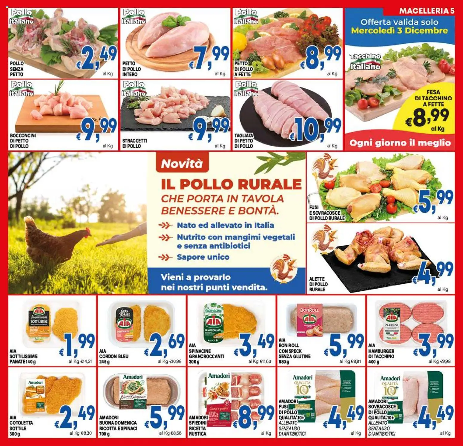 Volantino DEM del 27.11.2025 | Pagina: 5 | Prodotti: Pollo, Tacchino, Ricotta, Spiedini