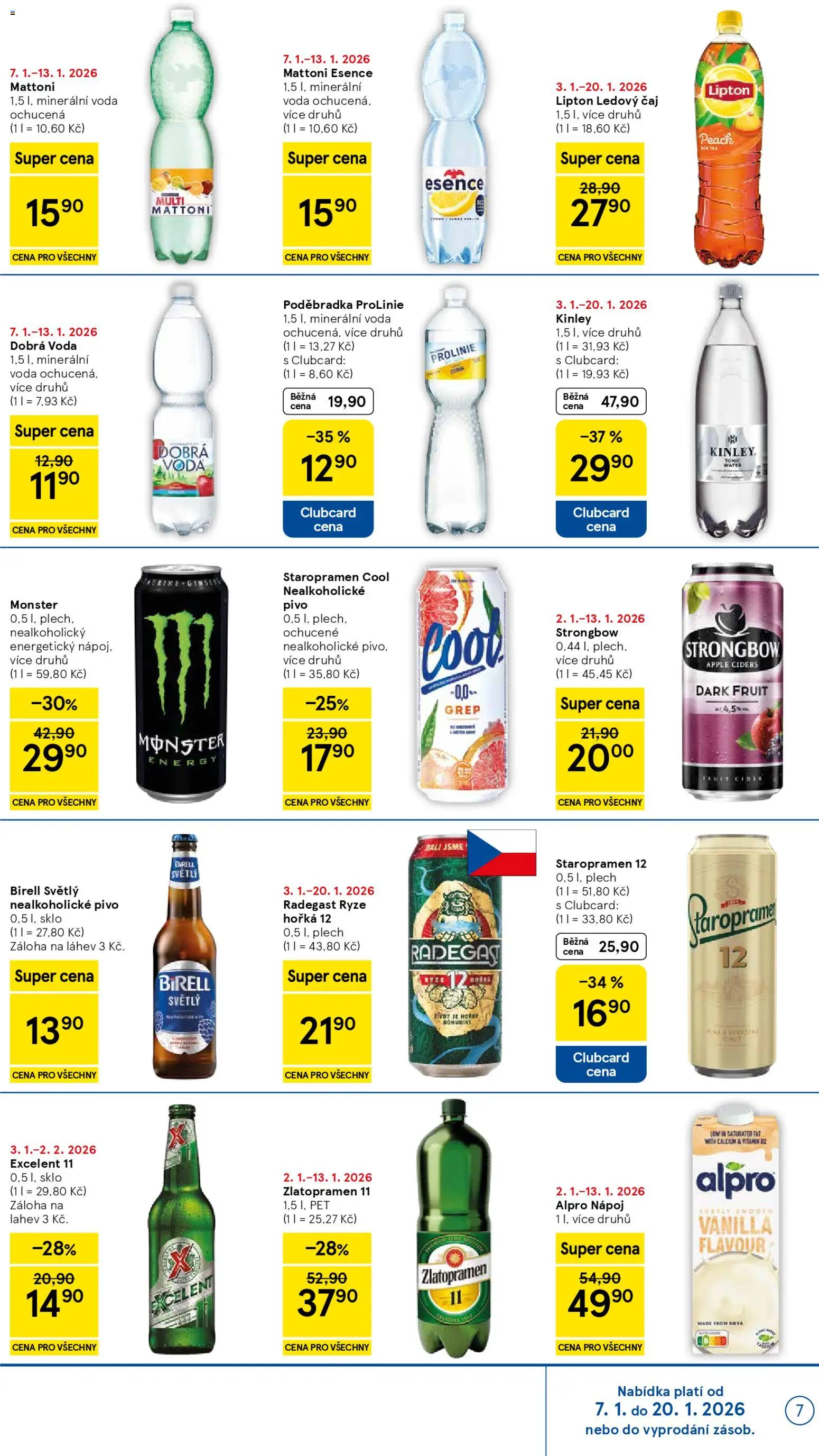 Tesco leták - Supermarket od 07.01.2026 | Strana: 7 | Produkty: Mattoni, Birell, Zlatopramen 11, Ledový čaj