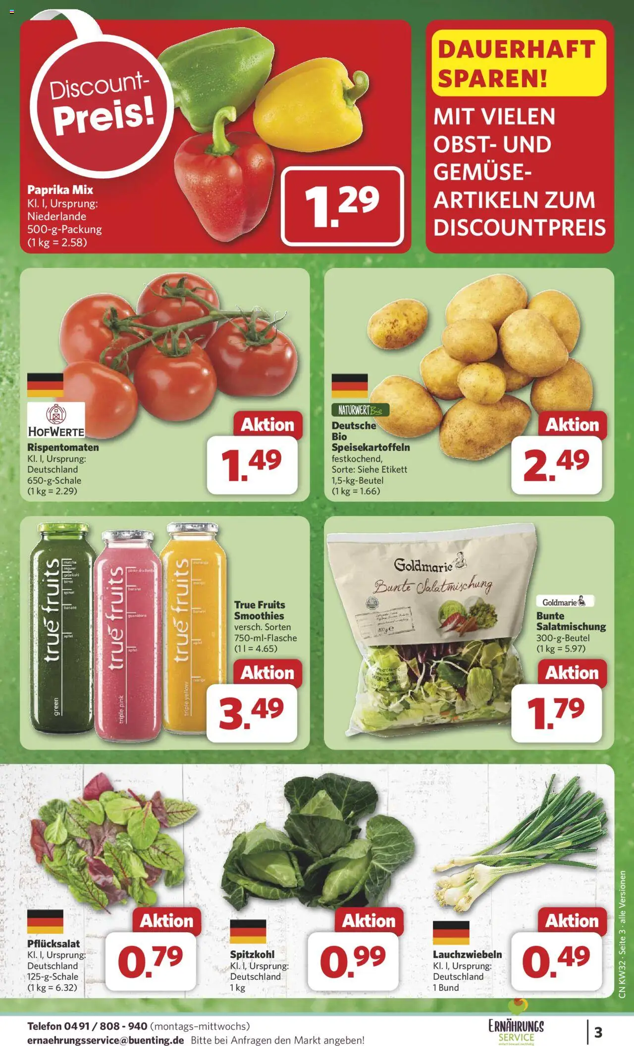 Combi Prospekt 	 - gültig ab dem 03.08.2025 | Seite: 3 | Produkte: Gemüse, Paprika, Obst, Telefon