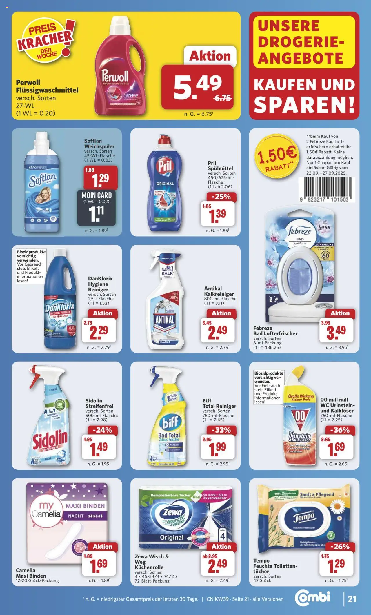 Combi Prospekt 	 – gültig ab 22.09.2025 | Seite: 26 | Produkte: Bad, Perwoll, Tempo, Küchenrolle