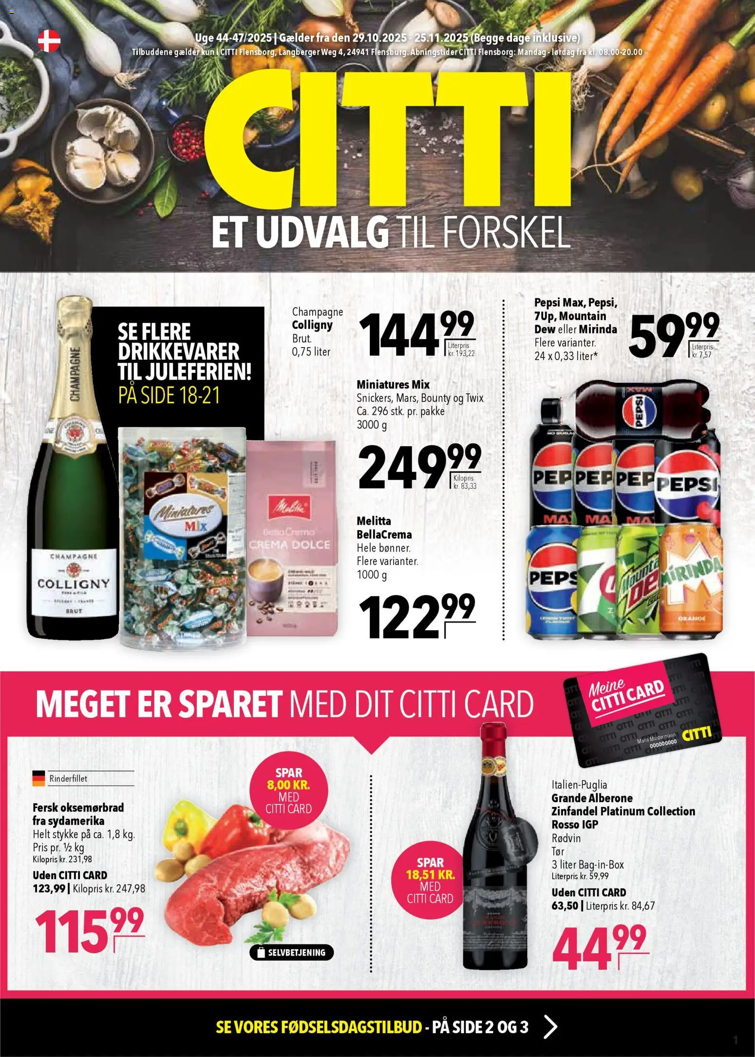 CITTI Markt  Dänemark-Werbung – gültig ab 29.10.2025 | Seite: 1 | Produkte: Melitta, Twix, Pepsi