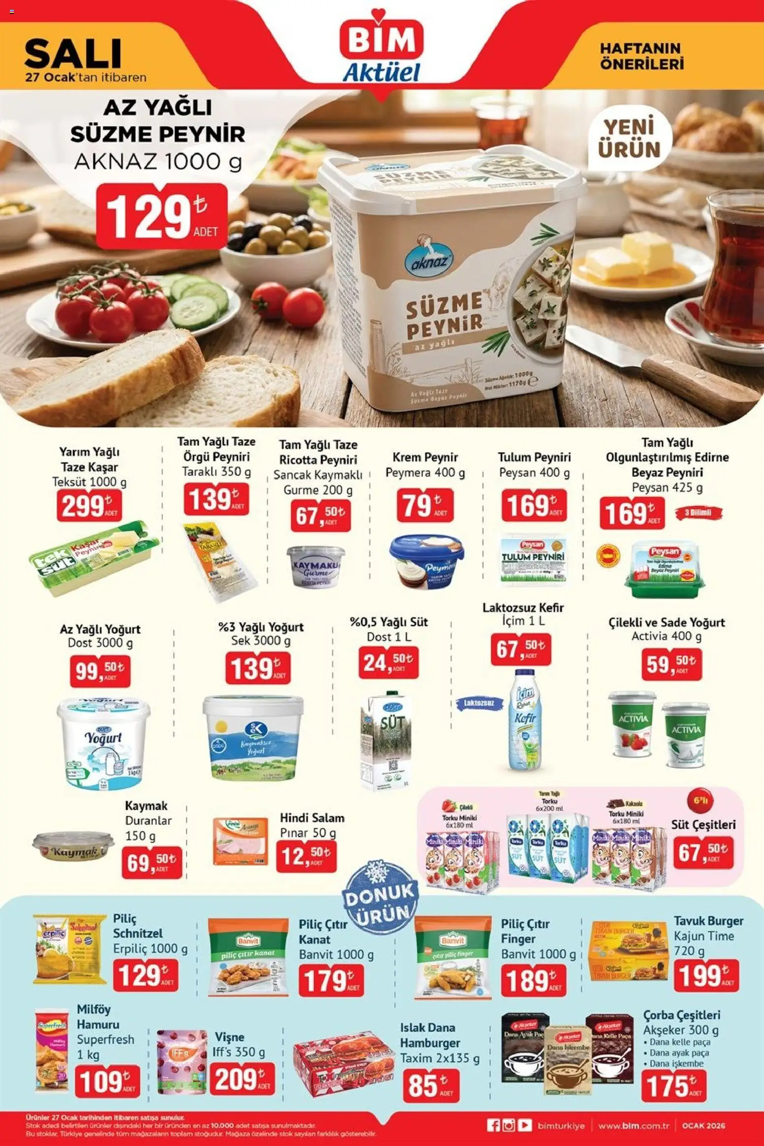 BİM Katalog - 27.01.2026 tarihinden itibaren geçerlidir | Sayfa: 3 | Ürünler: Kefir, Krem, Süt, Tulum