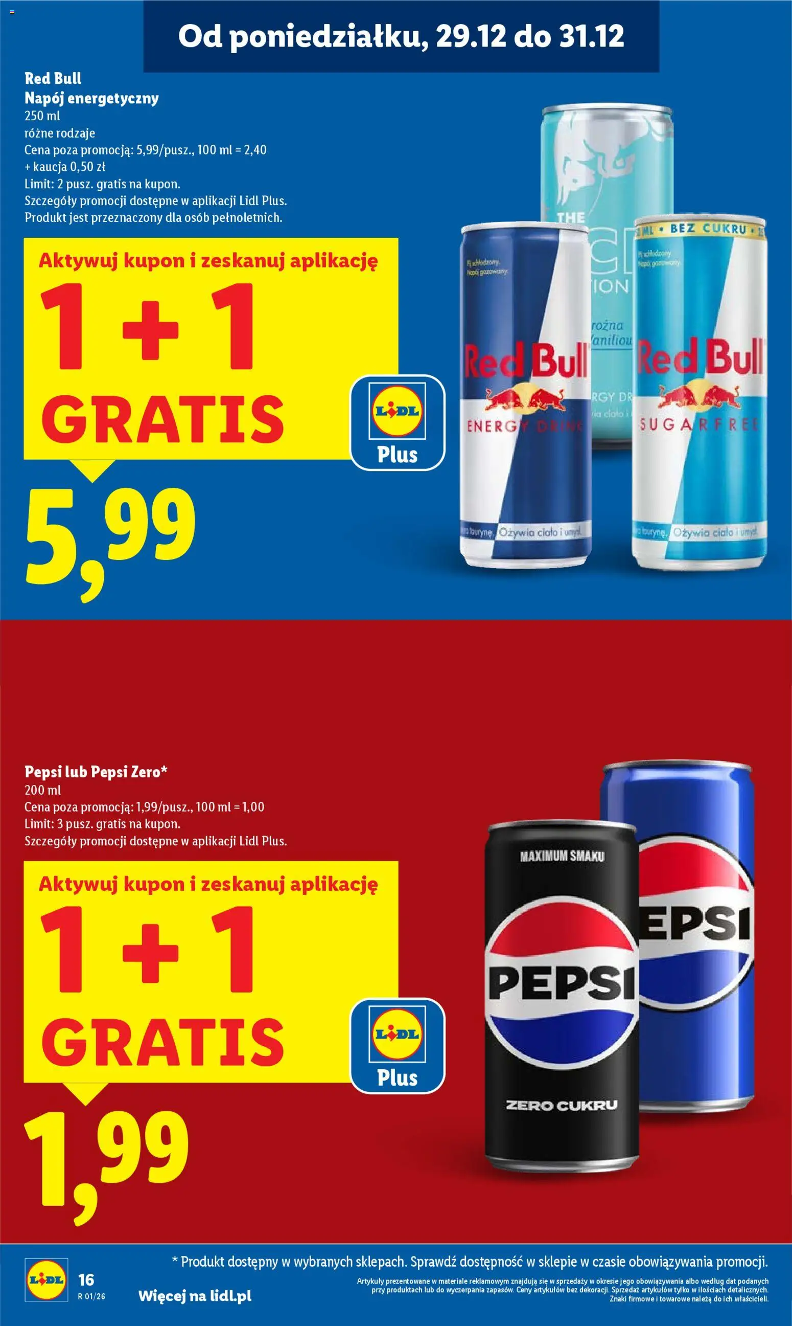 Lidl Gazetka od 29.12.2025 | Strona: 16 | Produkty: Red bull, Pepsi