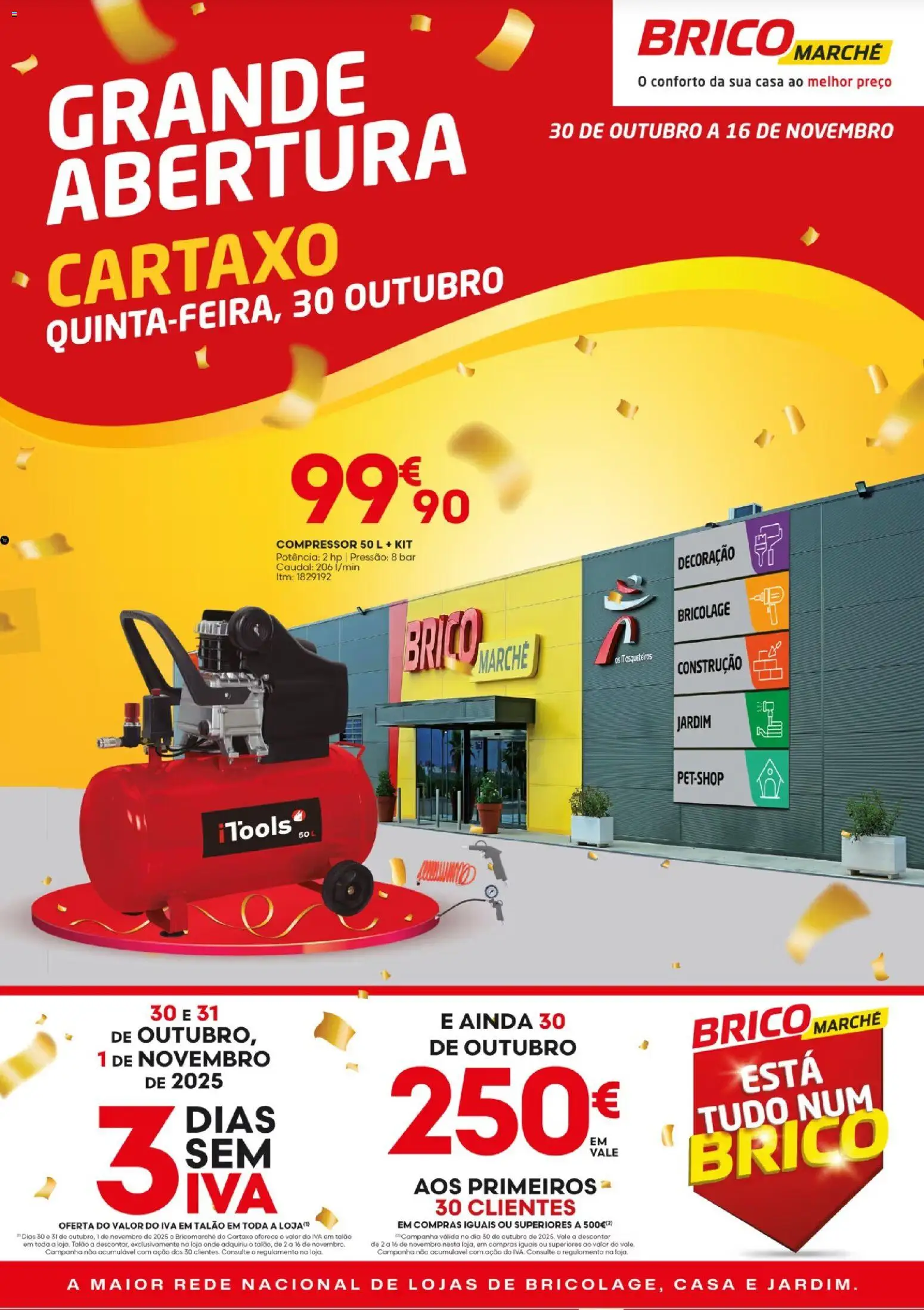 BricoMarché - Folheto Abertura Cartaxo │ válido de 30.10.2025 | Página: 1 | Produtos: Compressor