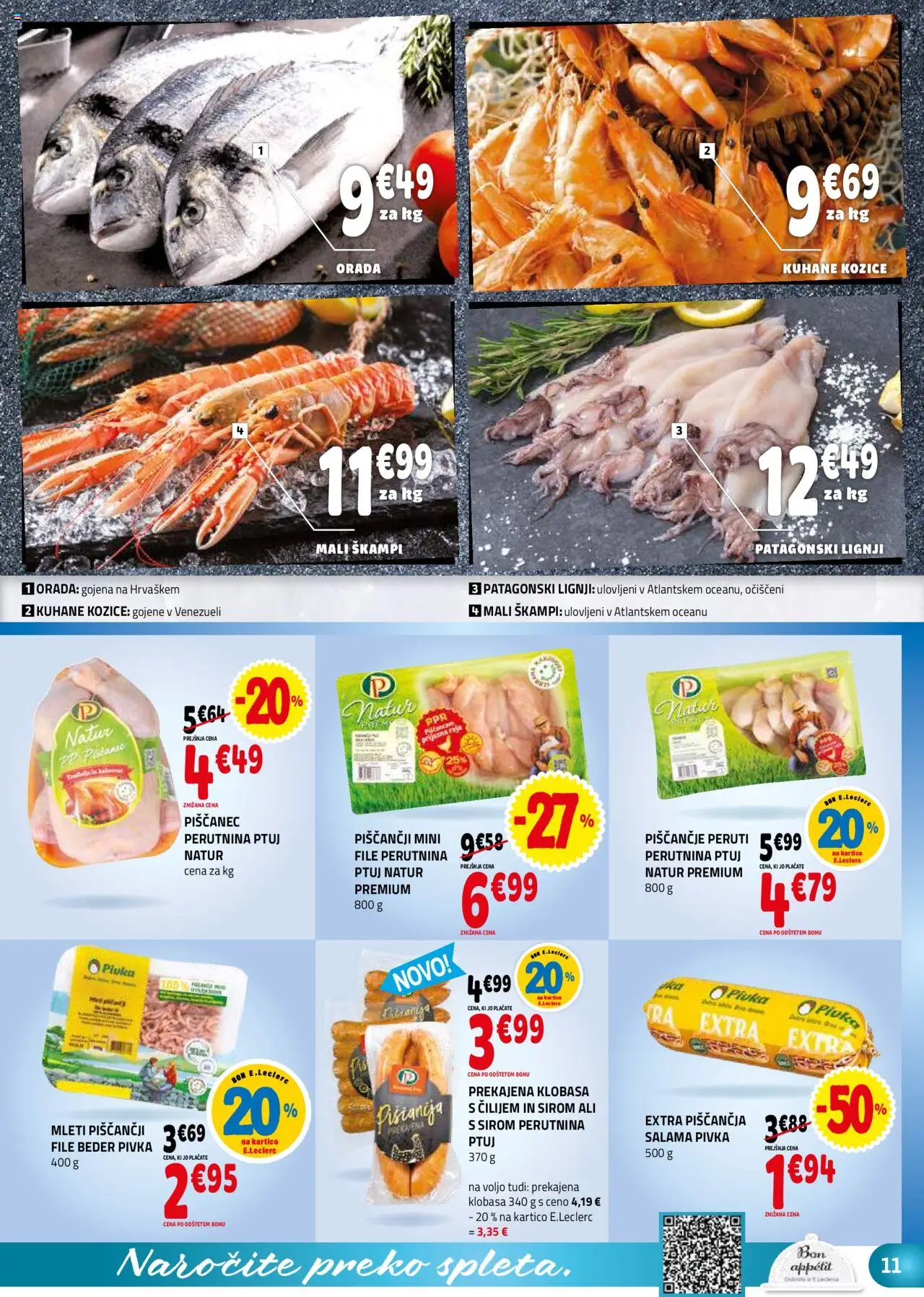 E.leclerc katalog │ velja od 18.06.2025 | Stran: 11 | Izdelki: Lignji, Kozice, Orada, Salama