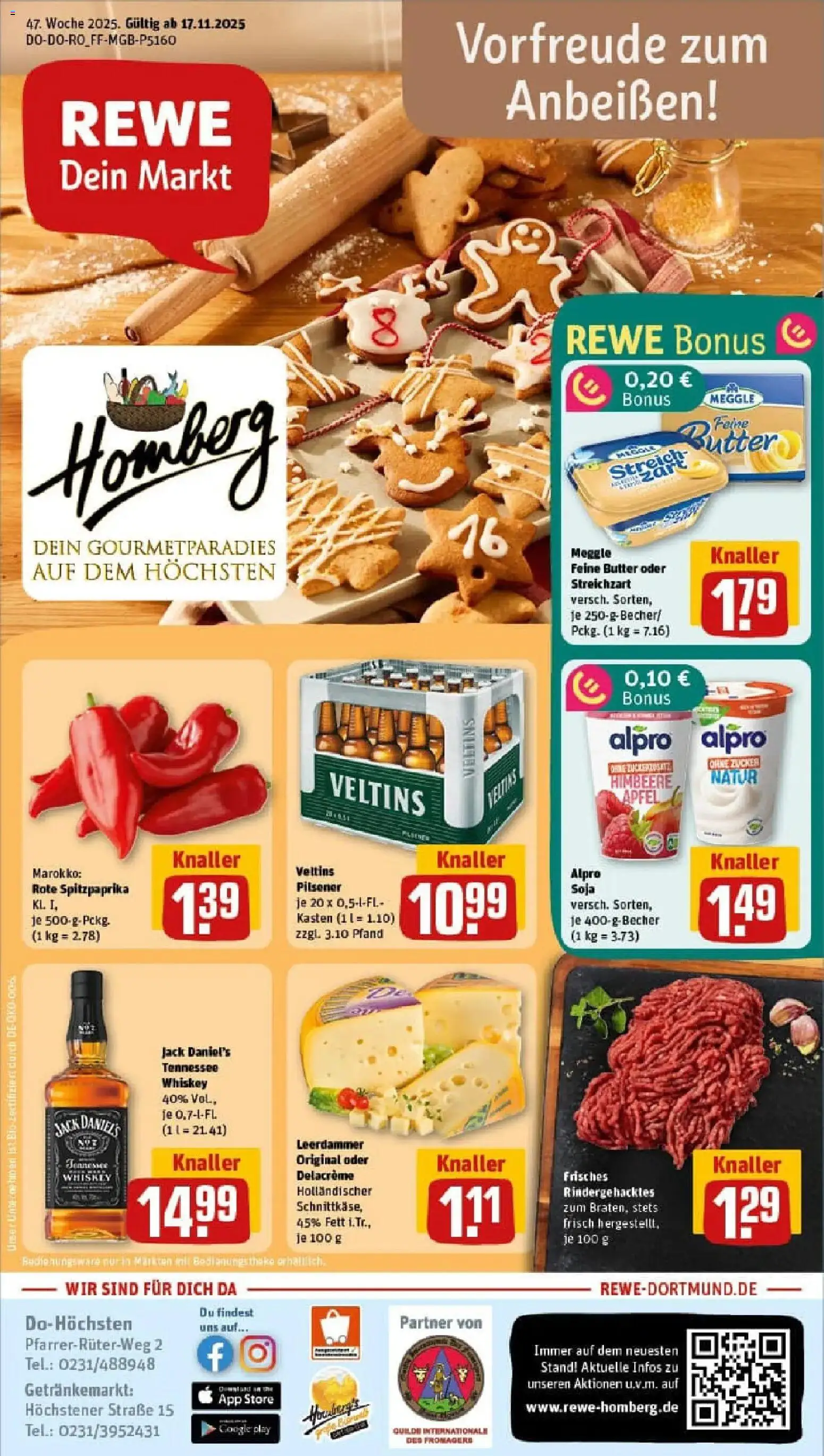 Rewe prospekt Dortmund	 – gültig ab 17.11.2025 | Seite: 1 | Produkte: Butter, Zucker, Himbeere, Veltins