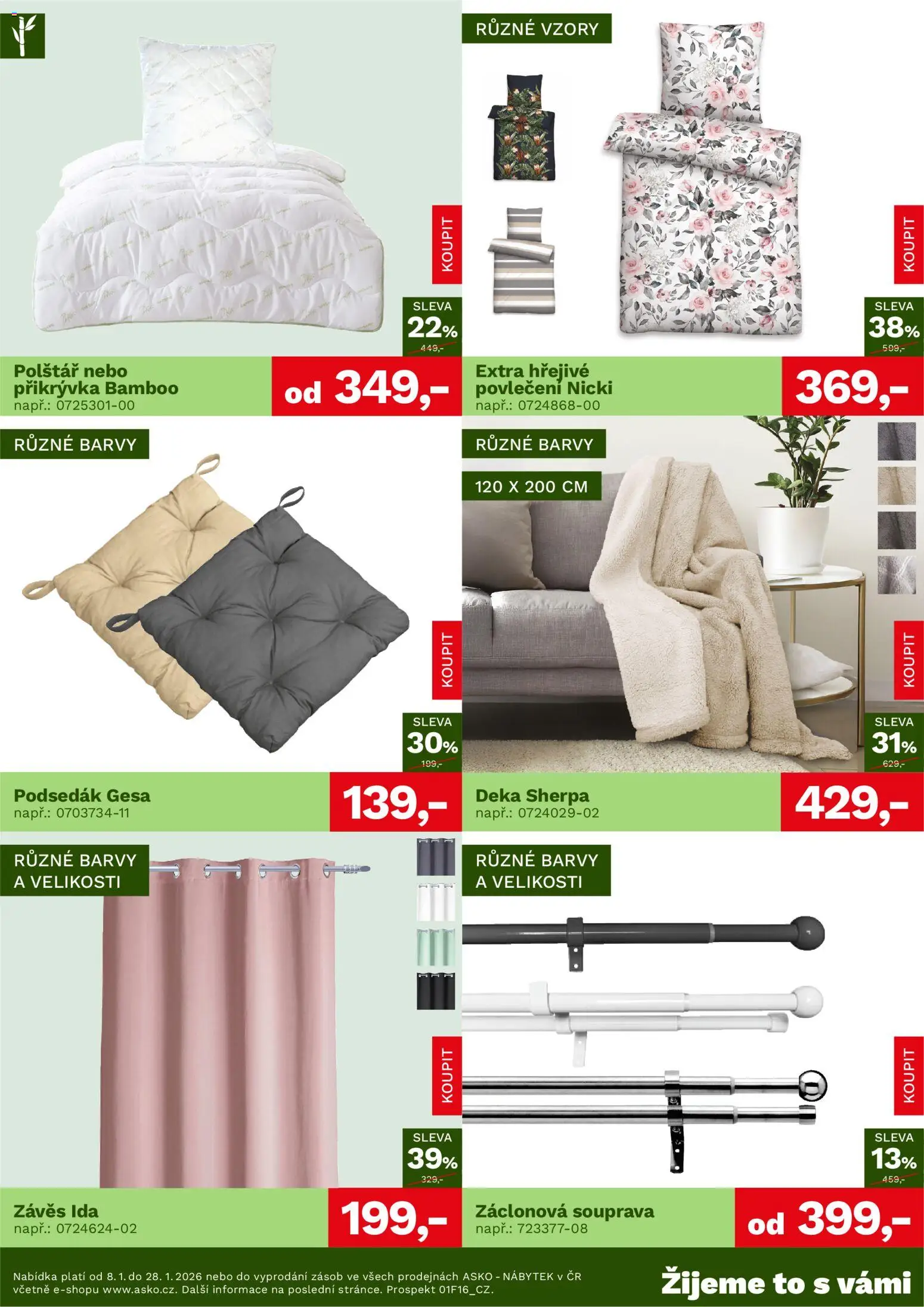 ASKO nábytek leták - Bytové doplňky za skvělé ceny od 08.01.2026 | Strana: 3 | Produkty: Závěs, Povlečení, Podsedák, Nábytek