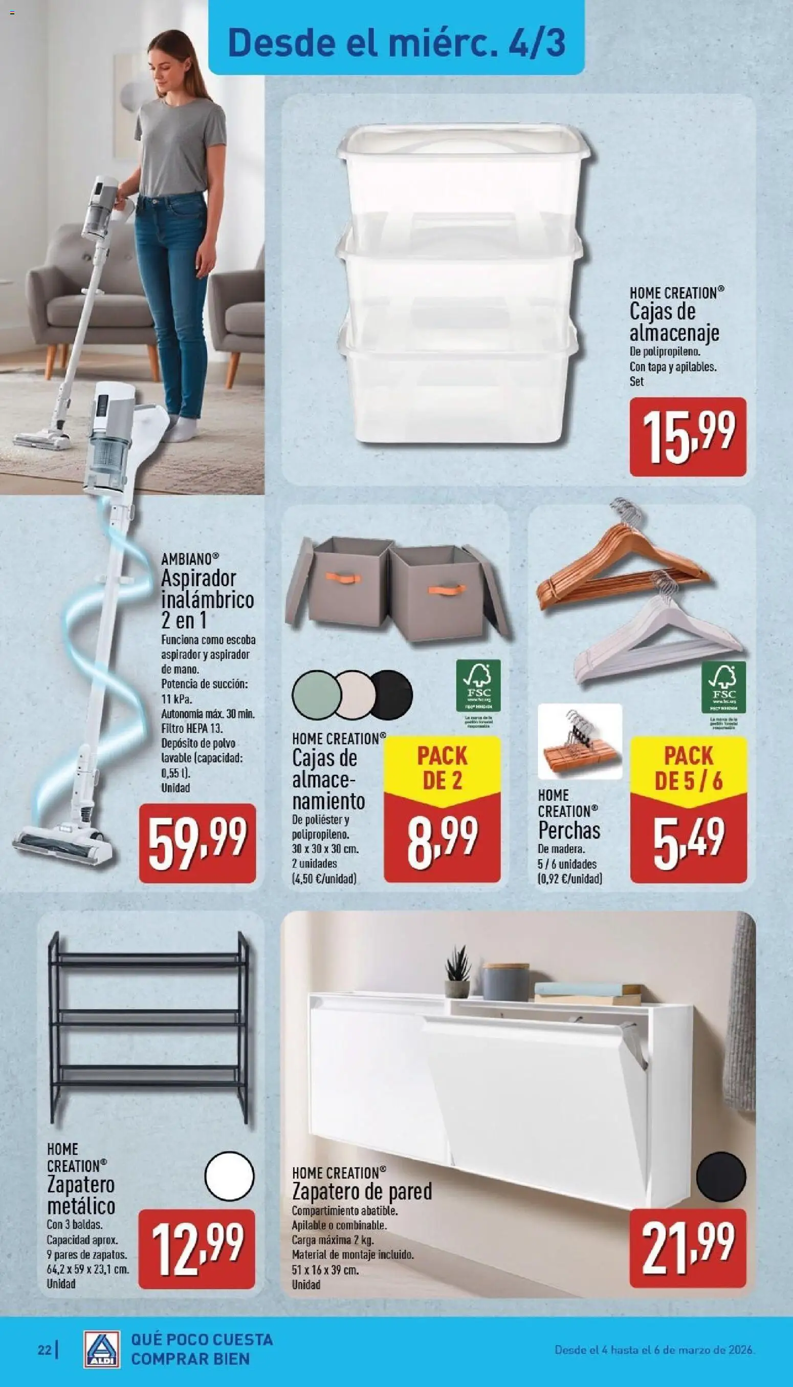 Aldi folleto Canarias │ válido desde el 02.03.2026 | Página: 22 | Productos: Escoba, Zapatero, Almacenaje, Aspirador