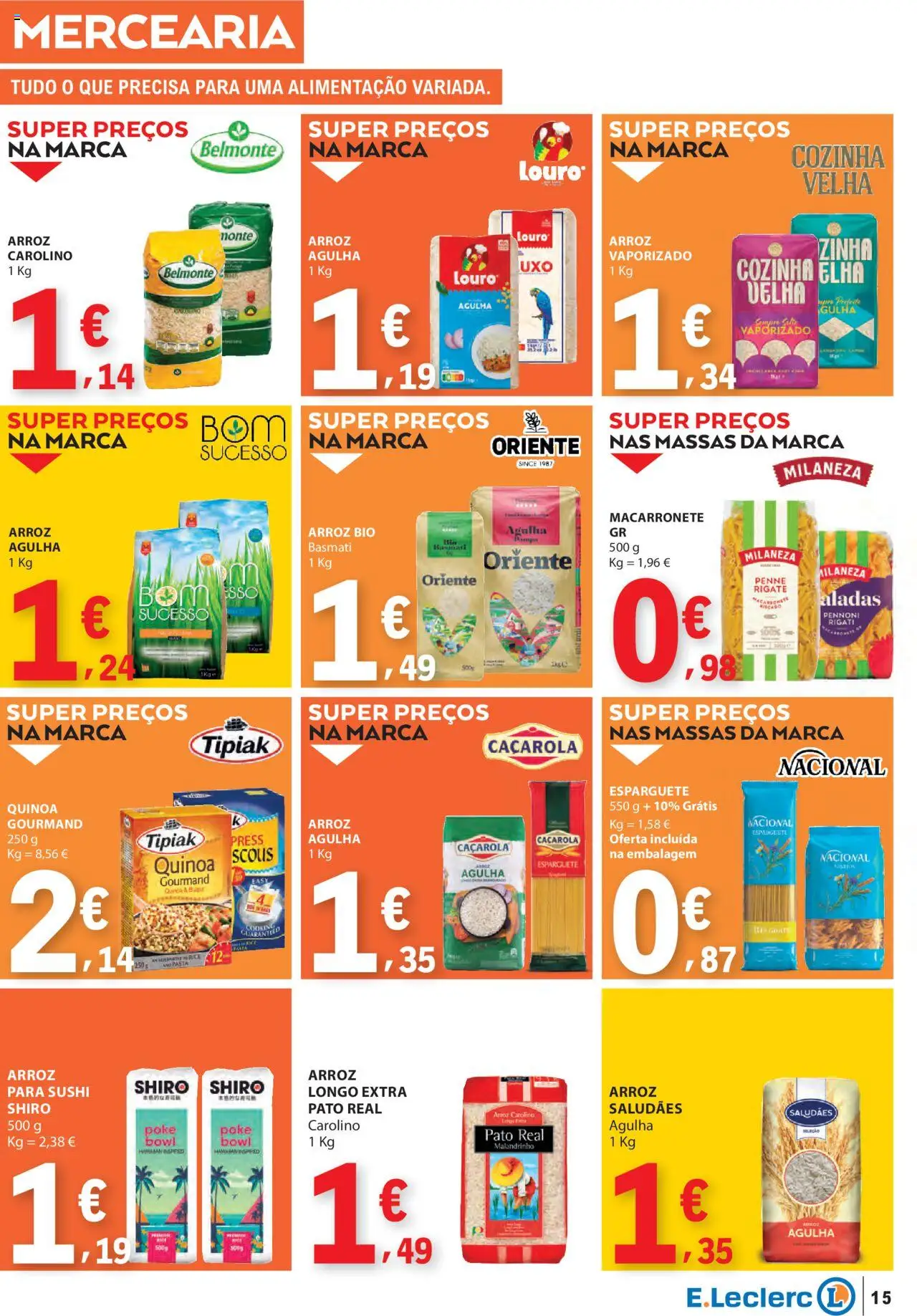 E.Leclerc - Folheto Semanal │ válido de 03.07.2025 | Página: 15 | Produtos: Esparguete, Milaneza, Quinoa, Arroz