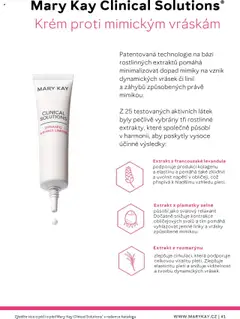 Náhled letáku Mary Kay Clinical Solutions® Krém proti mimickým vráskám, Patentovaná technologie na bázi rostlinných extraktů pomáhá minimalizovat dopad mimiky na vznik dynamických vrásek či linií a záhybů způsobených právě mimikou. od 22.02.2025 | Strana: 41
