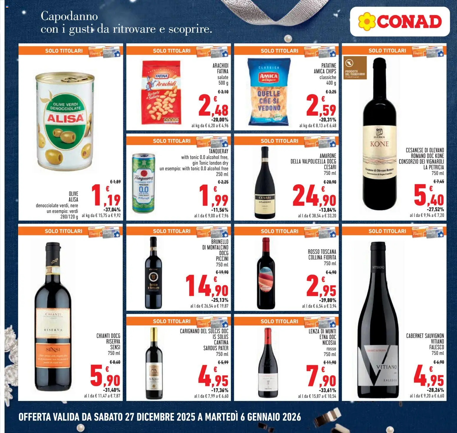 Volantino Conad del 27.12.2025 | Pagina: 2 | Prodotti: Gin, Patatine, Olive, Arachidi