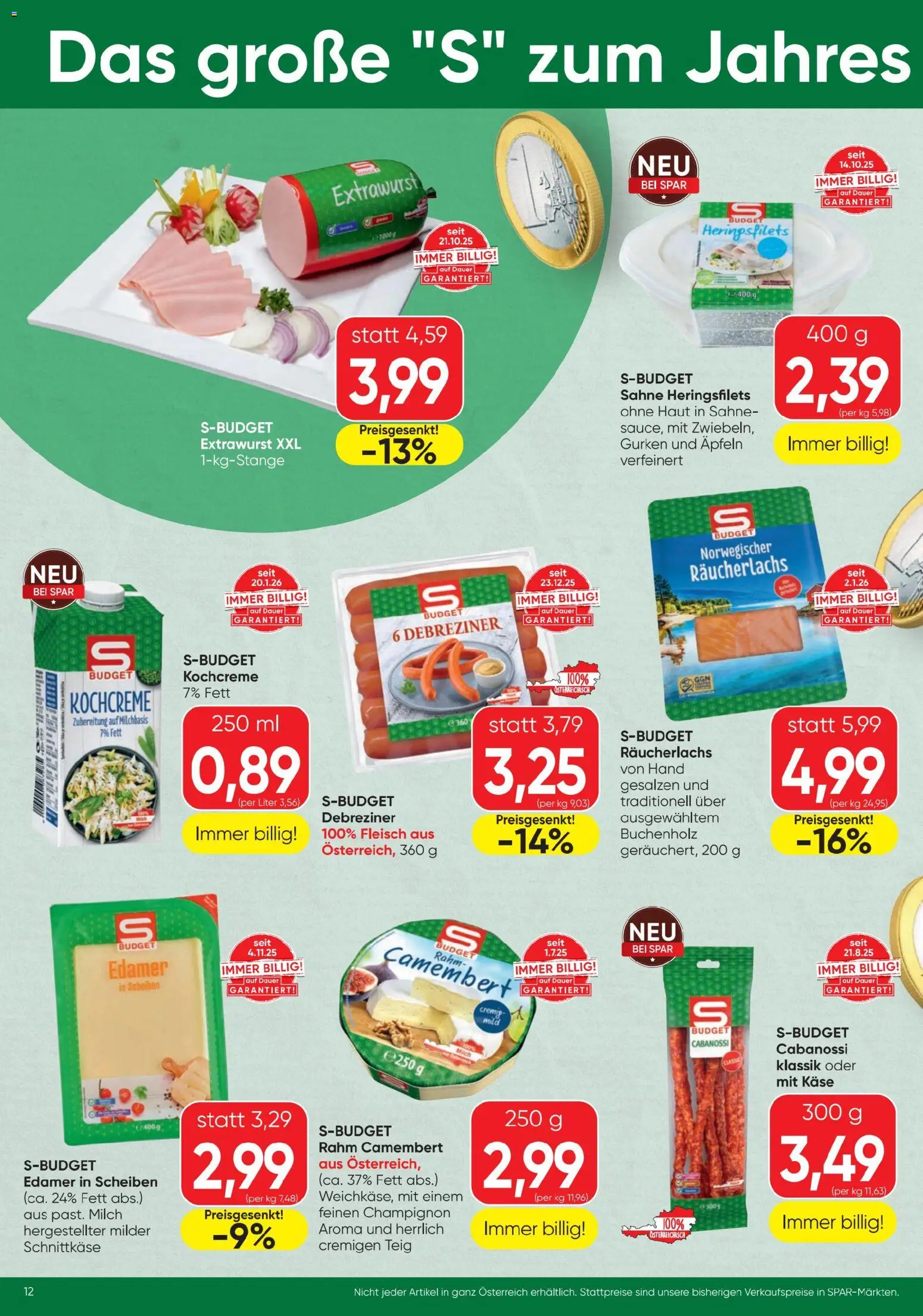 Spar Flugblatt gültig ab 22.01.2026 | Seite: 12 | Produkte: Sahne, Gurken, Milch, Creme