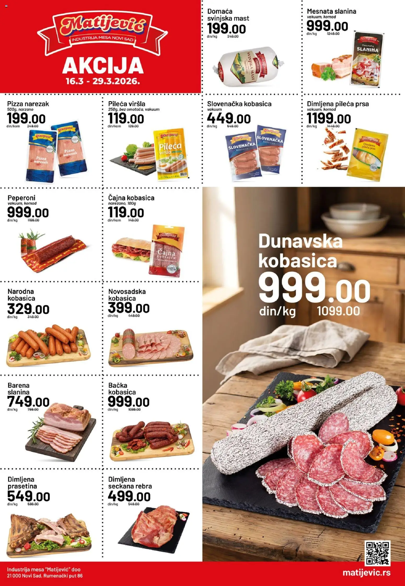 Matijevic katalog - važi od 16.03.2026 | Strana: 1 | Proizvode: Mast, Narezak, Dimljena pileća prsa, Svinjska mast