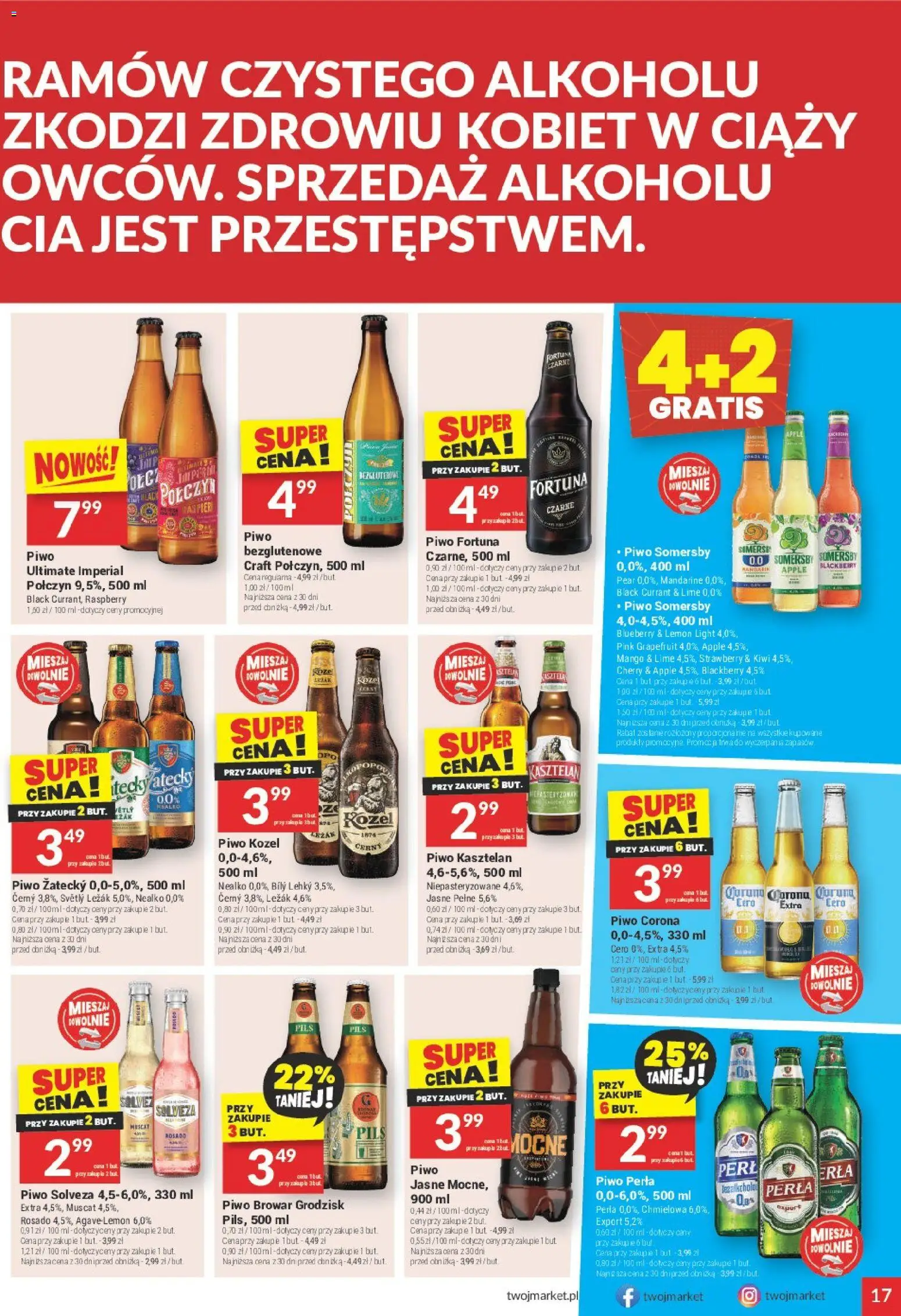 Twój Market gazetka od 28.04.2026 | Strona: 17 | Produkty: Leżak, Somersby, Piwo kozel, Kiwi
