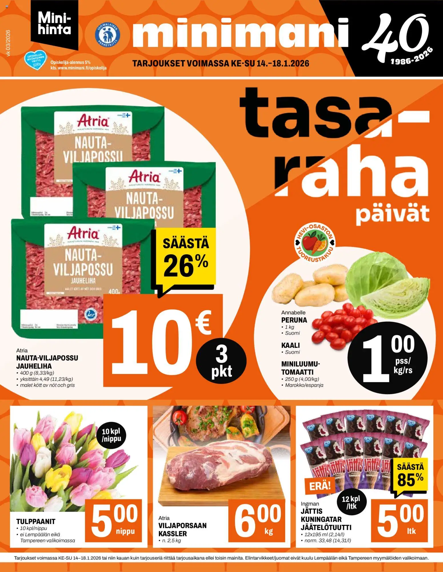 Minimani tarjoukset – voimassa 14.01.2026 alkaen | Sivu: 1 | Tuotteet: Jauheliha, Kaali, Peruna