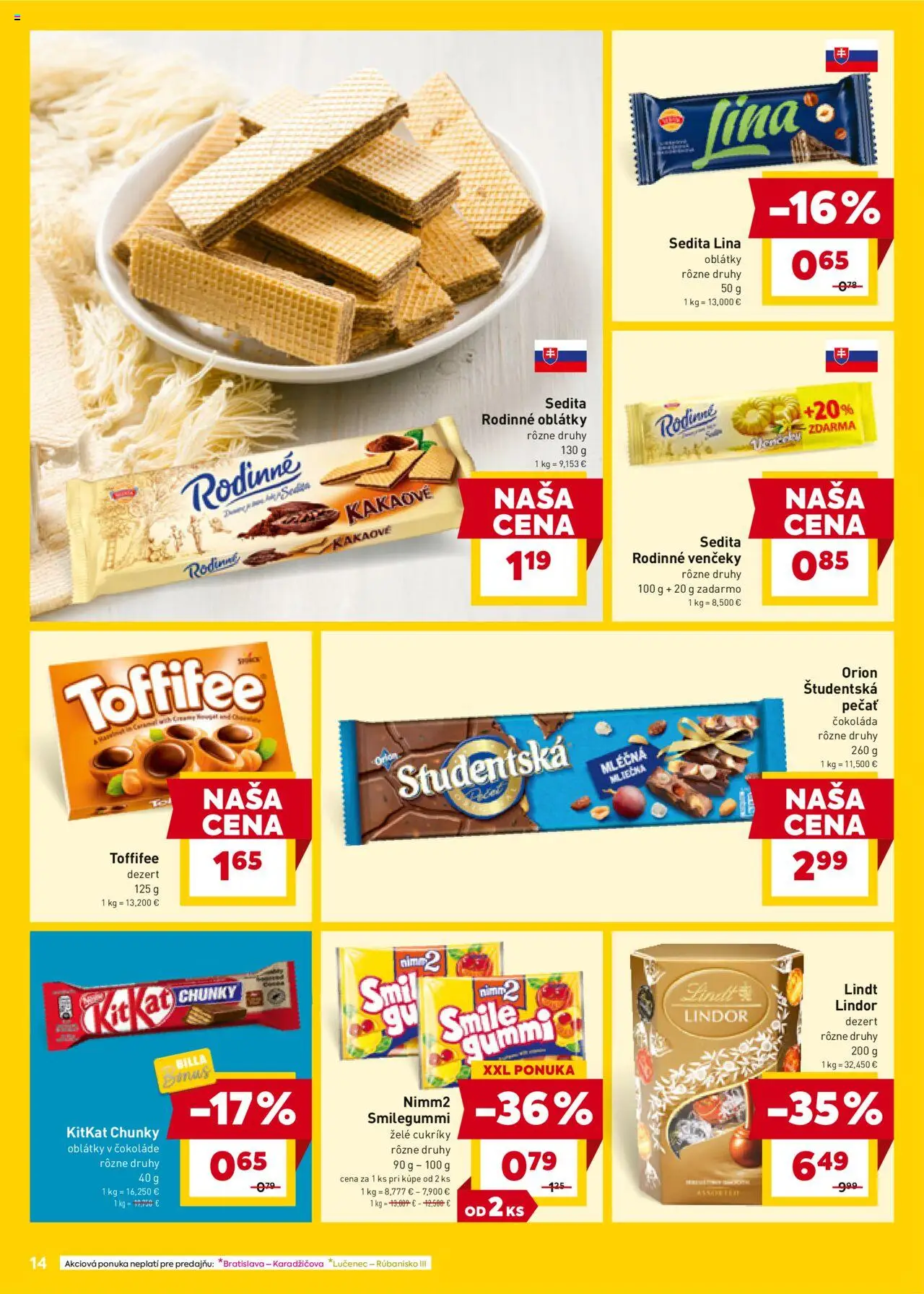 Billa leták │ platný od 16.07.2025 | Strana: 14 | Produkty: Lindt, Čokoláda, Cukríky, Študentská pečať