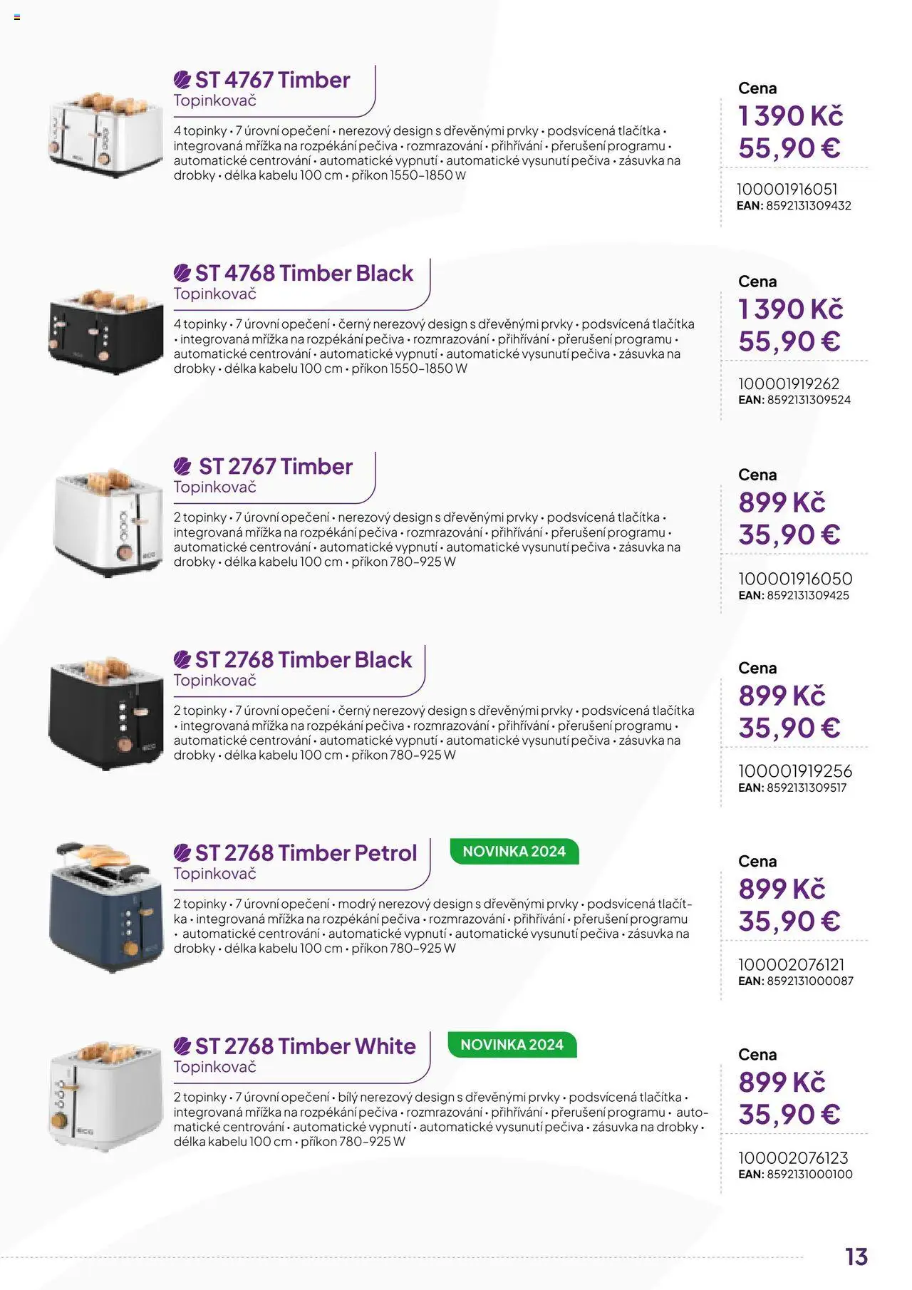 Expert elektro katalog - ECG - Malé domácí spotřebiče od 01.10.2024 | Strana: 13 | Produkty: Topinkovač, Zásuvka