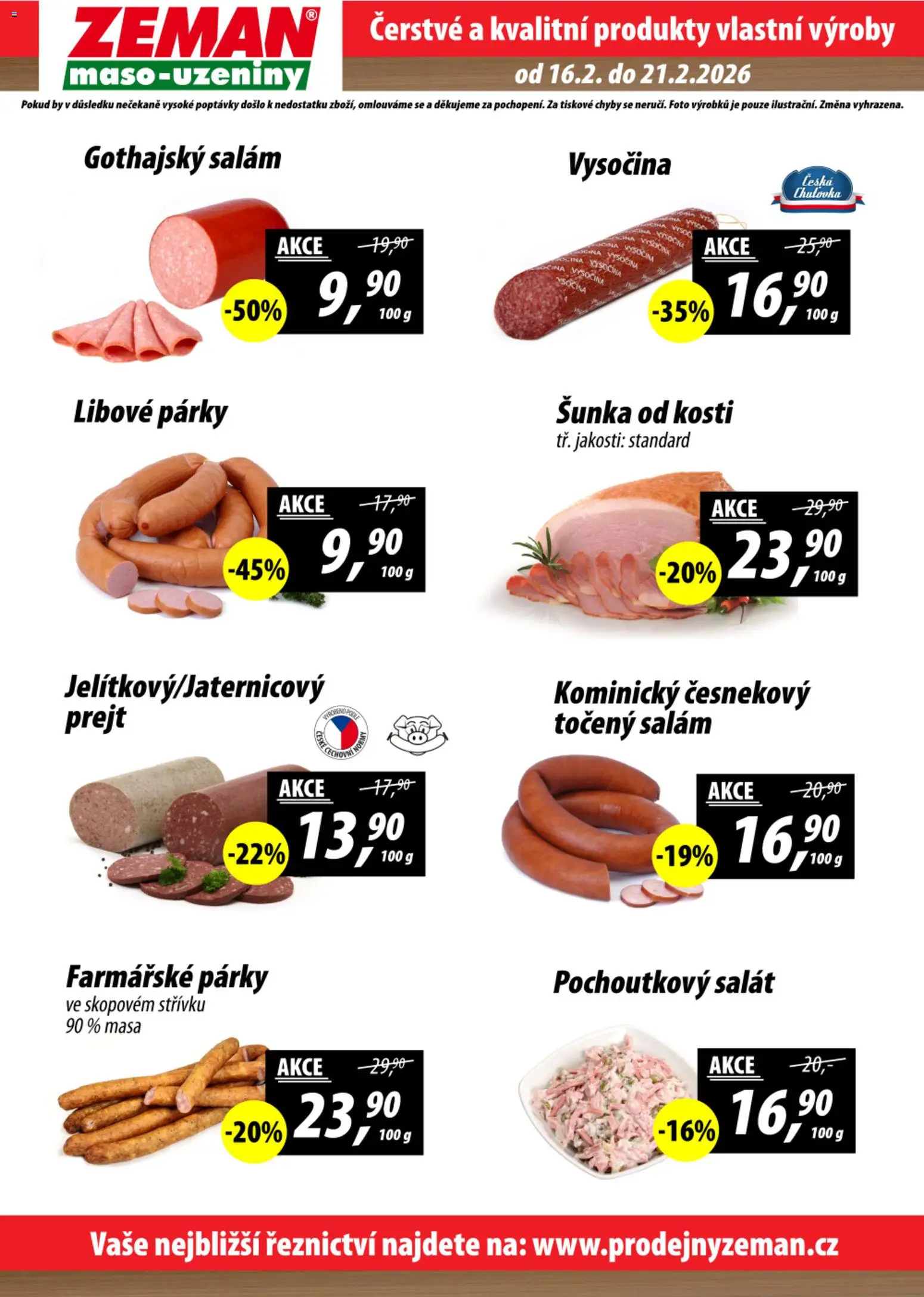 Prodejny Zeman leták od 16.02.2026 | Strana: 2 | Produkty: Salám, Párky, Gothajský salám, Vysočina