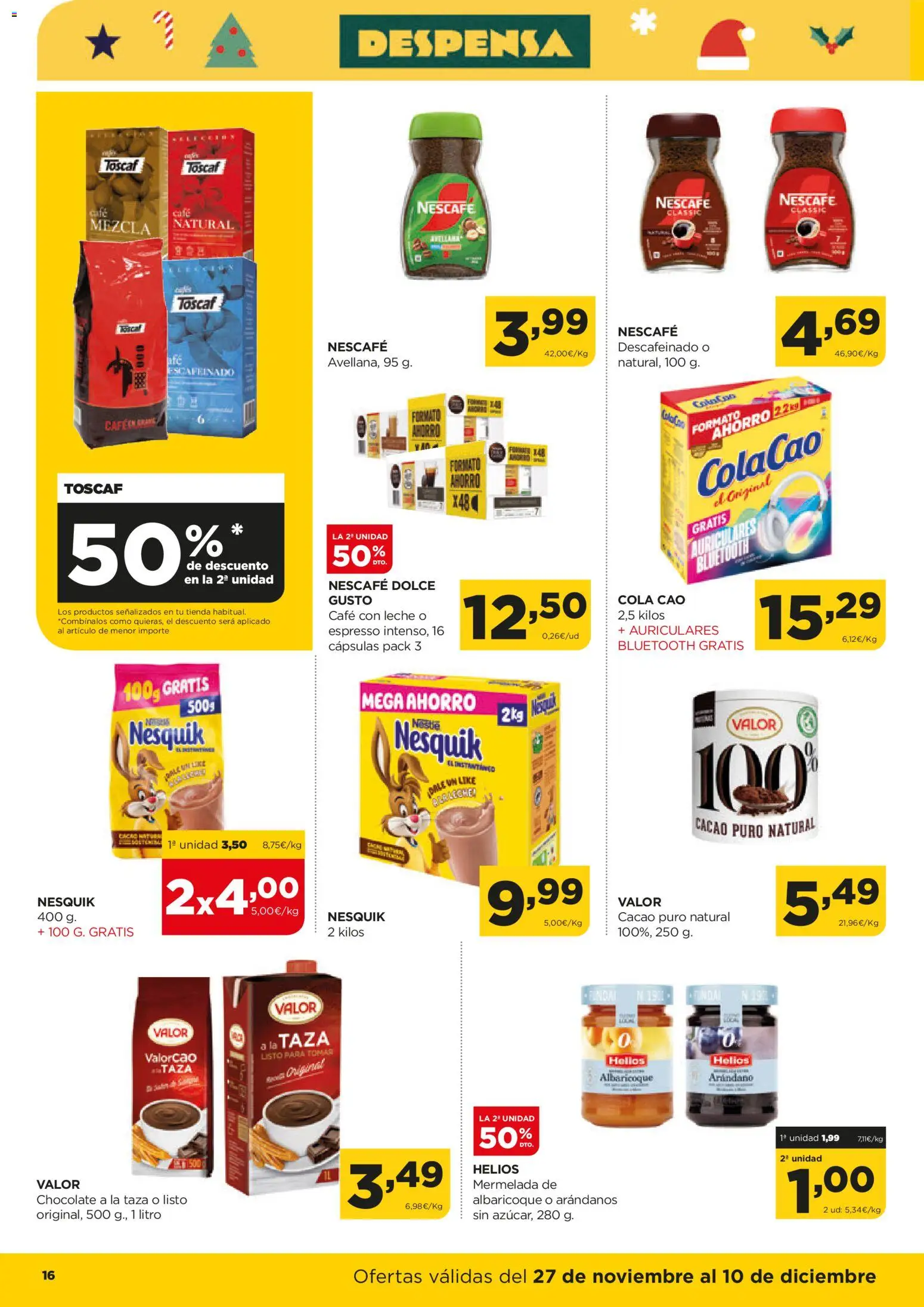 Alimerka folleto Asturias │ válido desde el 27.11.2025 | Página: 16 | Productos: Café con leche, Café, Auriculares, Φρυγανιές σικάλεως