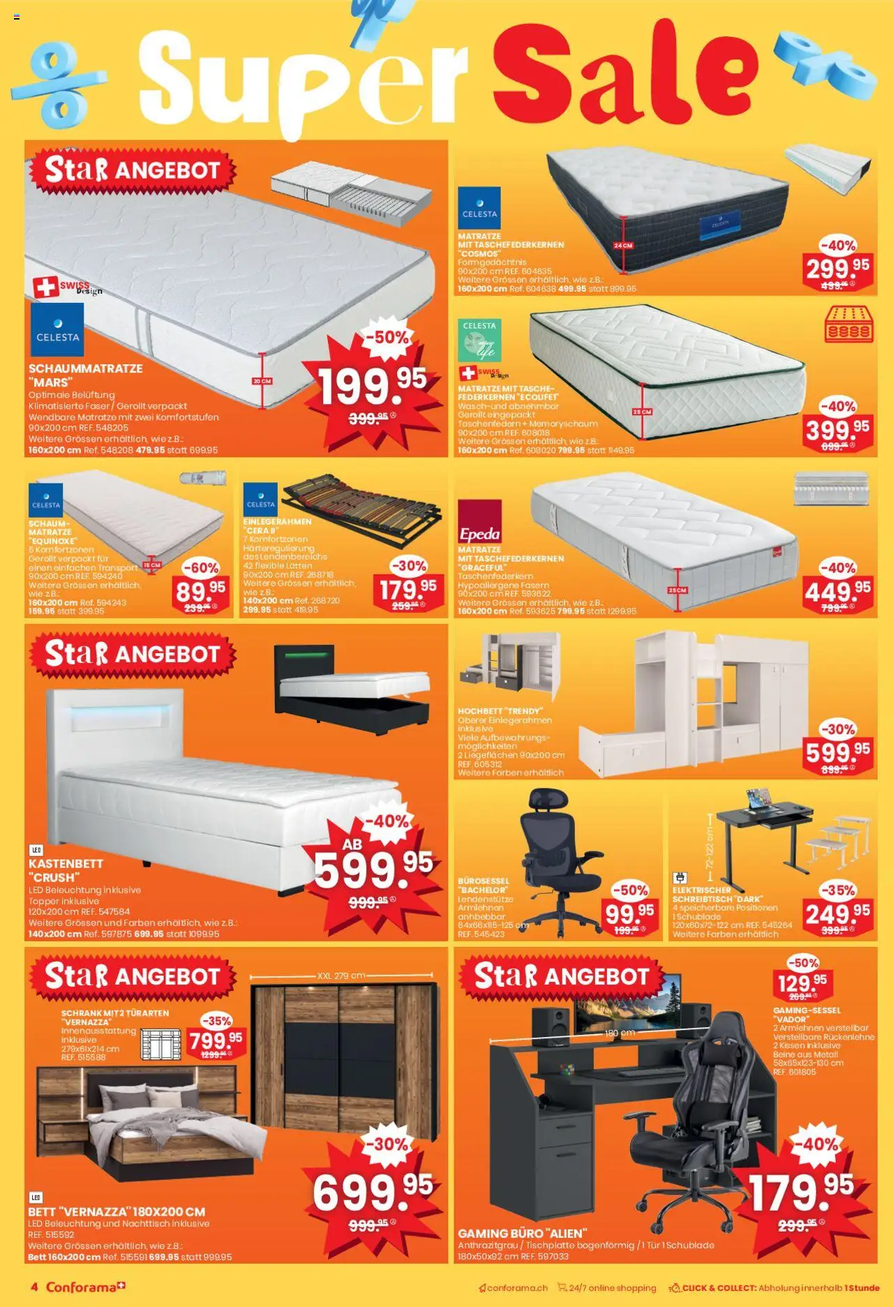Conforama Aktionen ab 18.06.2025 | Seite: 4 | Produkte: Matratze, Nachttisch, Schrank, Tasche