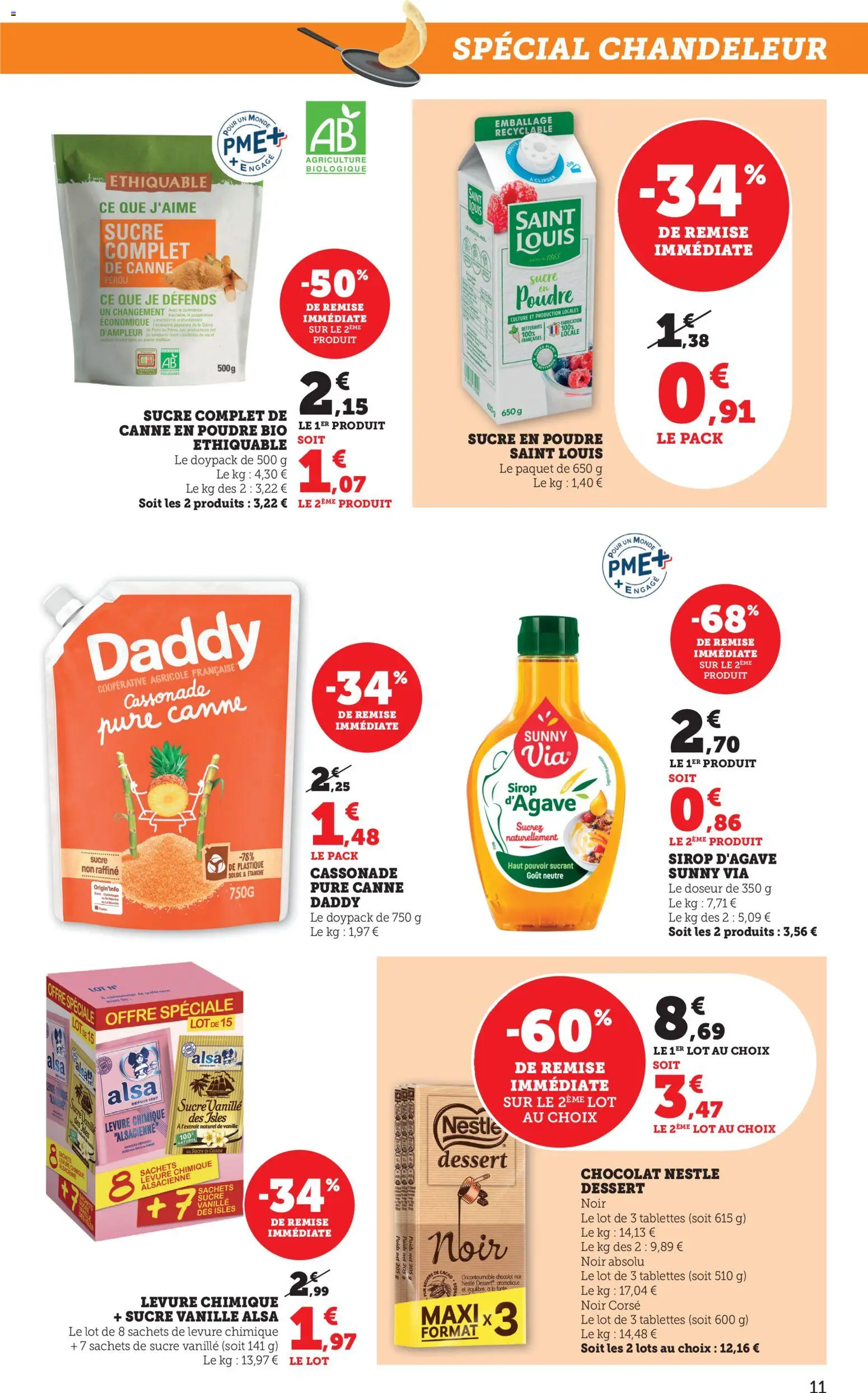 {H1} | Page: 11 | Produits: Sirop d'agave, Poids, Sucre en poudre, Sucre de canne