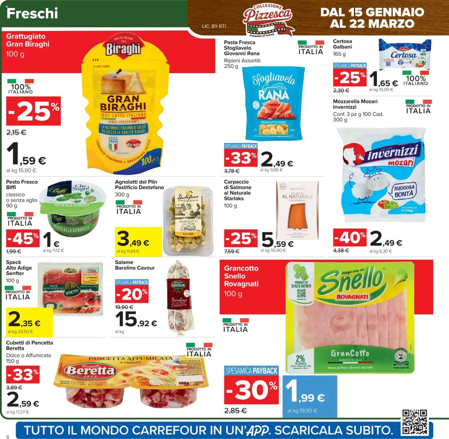 Volantino Carrefour del 15.01.2026 | Pagina: 8 | Prodotti: Prosciutto Crudo, Mozzarella, Prosciutto, Sugo