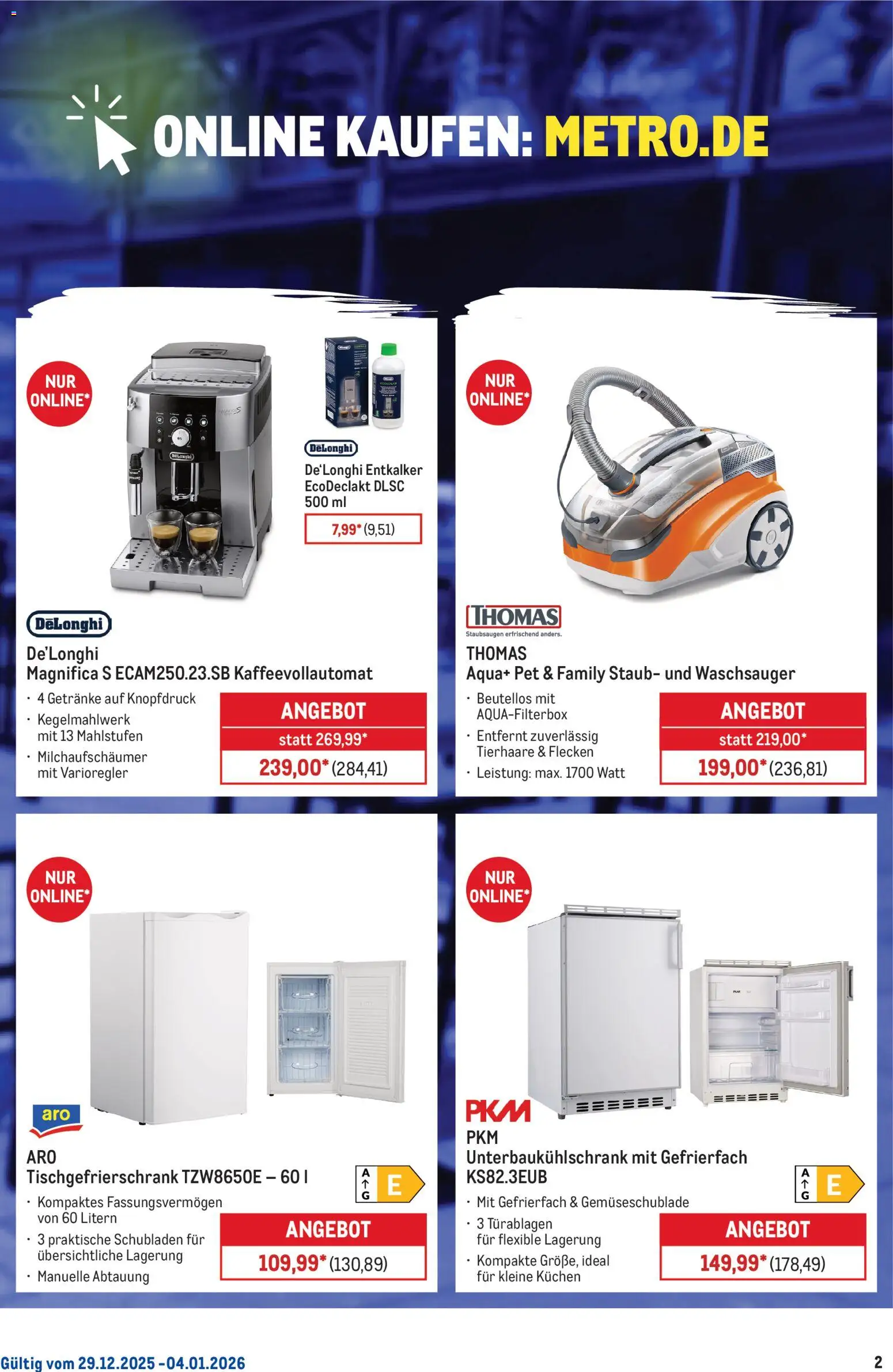 Metro Online: Wochen-Angebote – gültig ab 29.12.2025 | Seite: 2 | Produkte: Kaffeevollautomat, Kuchen