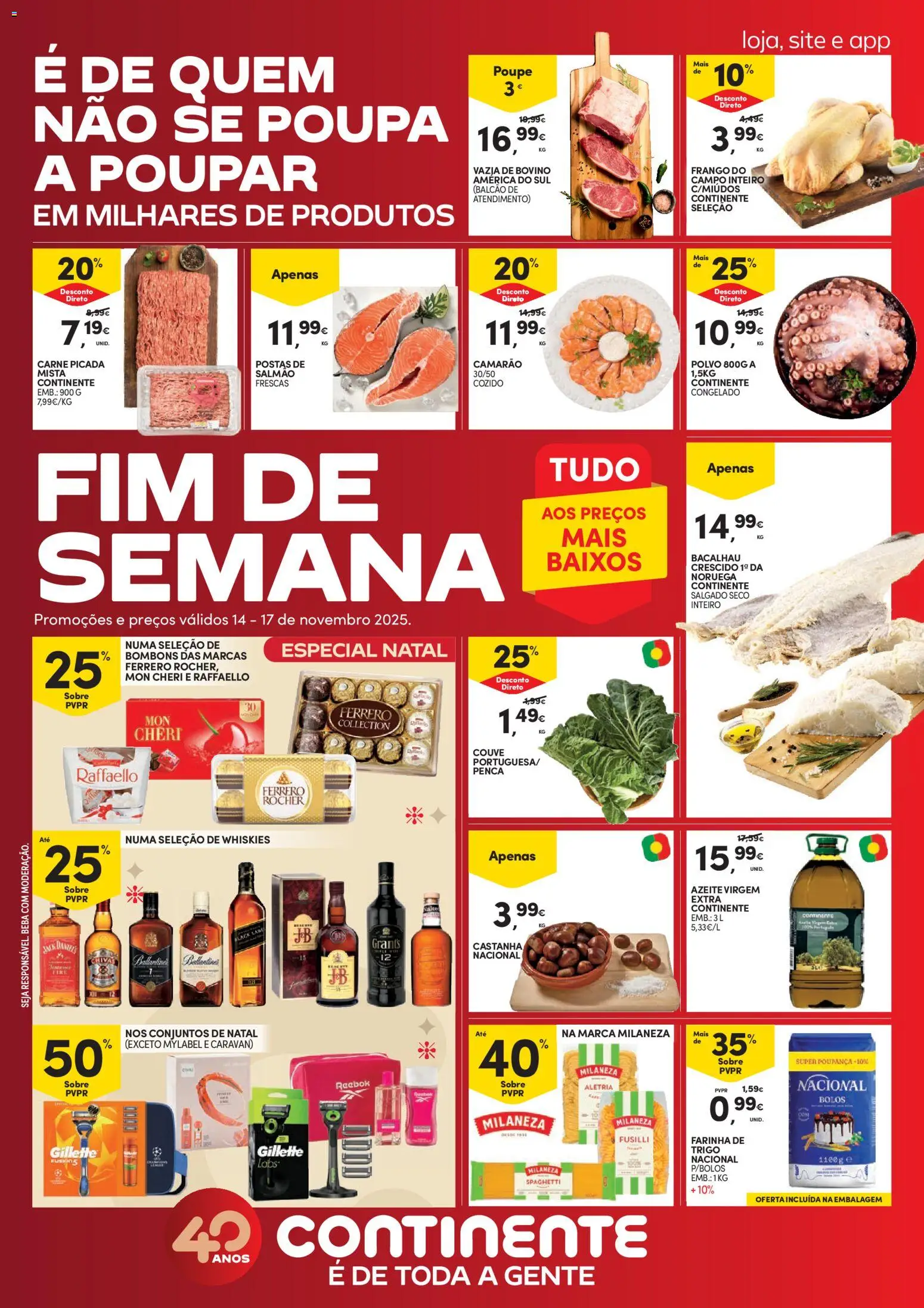 Continente - Fim de Semana │ válido de 14.11.2025 | Página: 1 | Produtos: Milaneza, Polvo, Camarão, Salmão