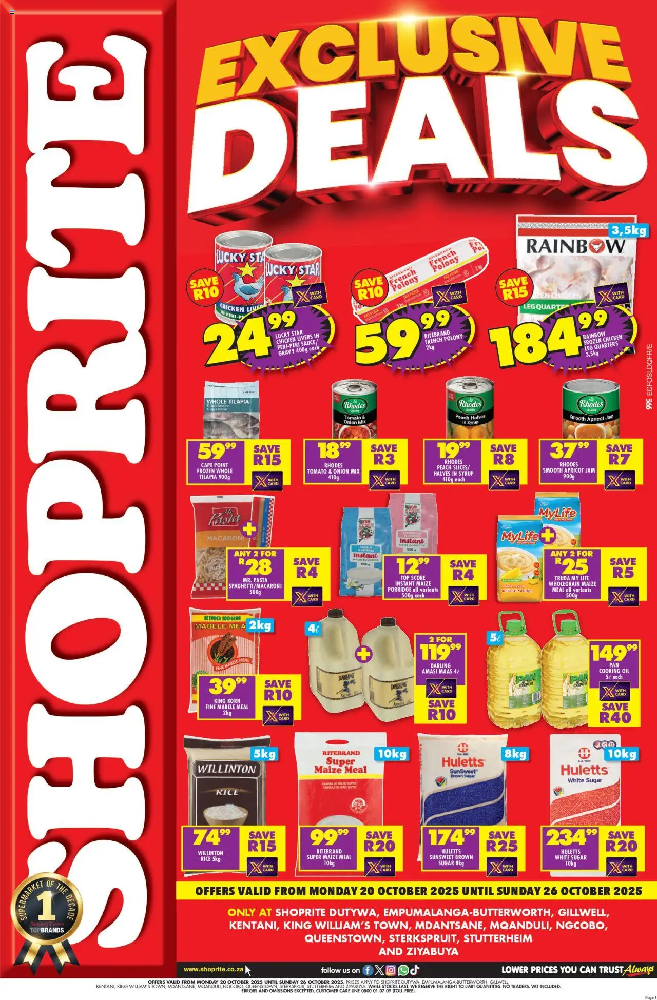 New Shoprite catalogue – valid from 20.10.2025 | Page: 1 | Products: Oil, Pasta, Gravy, Peach