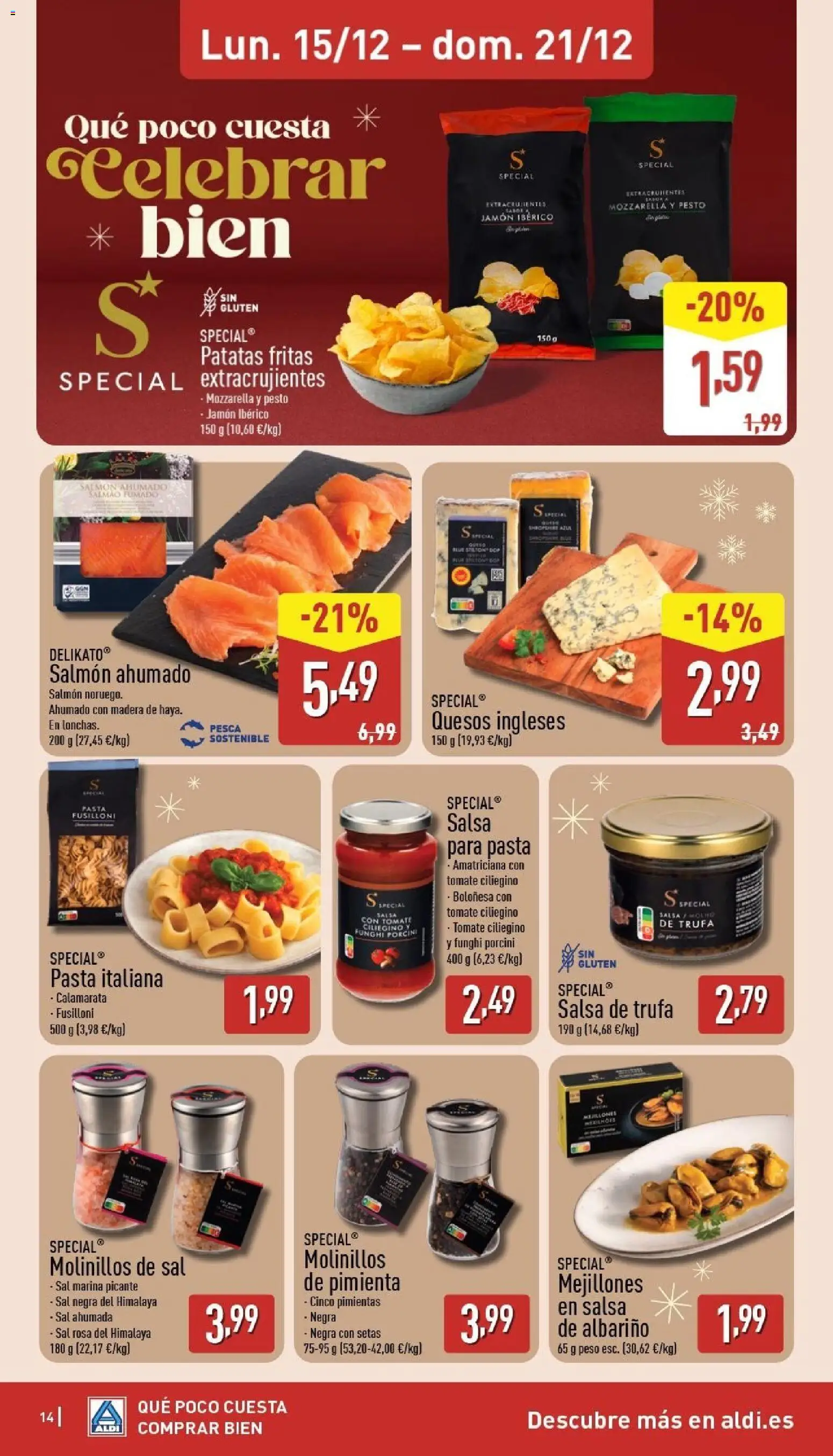Aldi folleto Canarias │ válido desde el 15.12.2025 | Página: 14 | Productos: Jamón, Pasta, Peso, Salmón ahumado