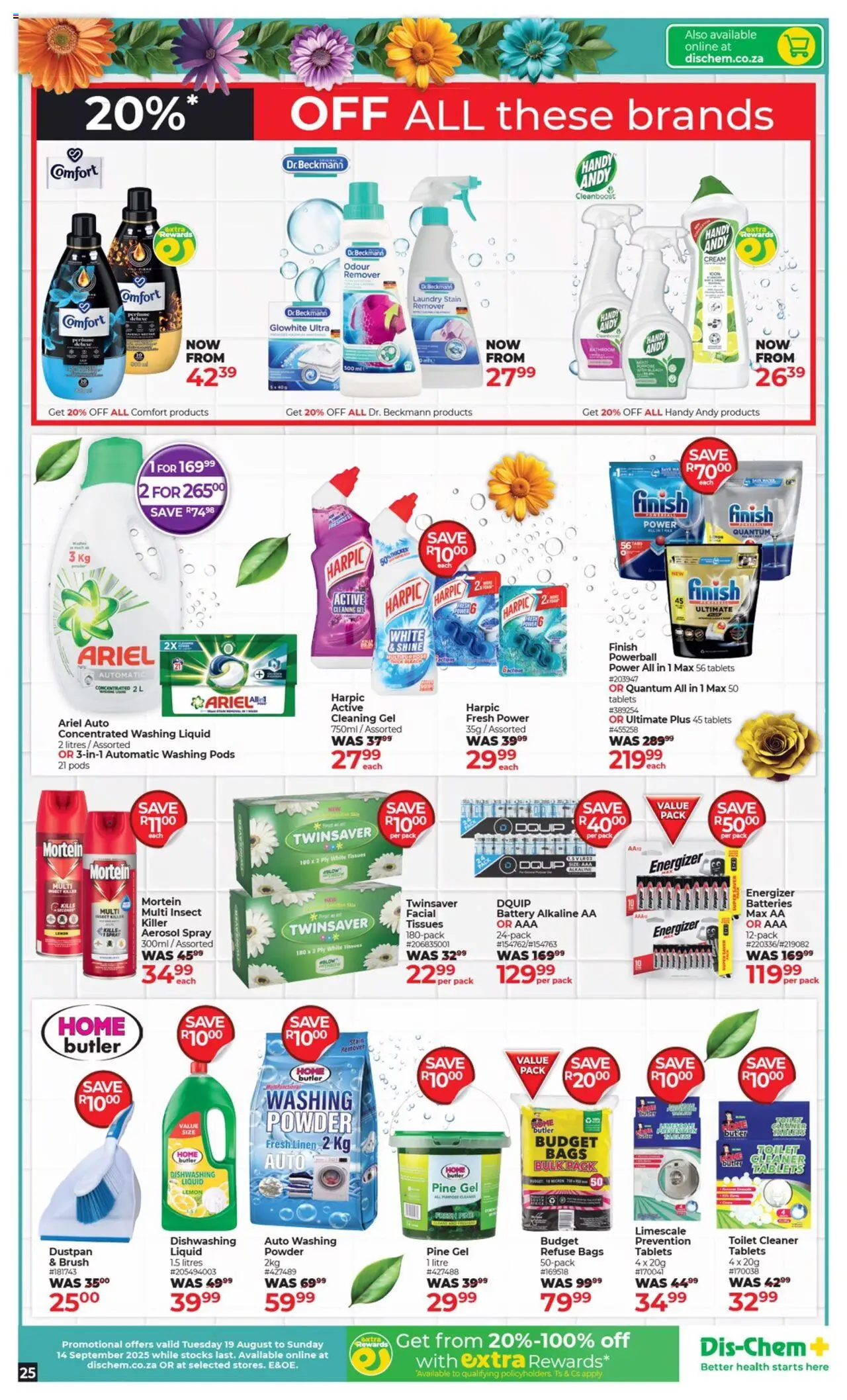 Dis-Chem Specials │ valid from 19.08.2025 | Page: 25 | Products: Toilet, Battery, Lemon, Tissues