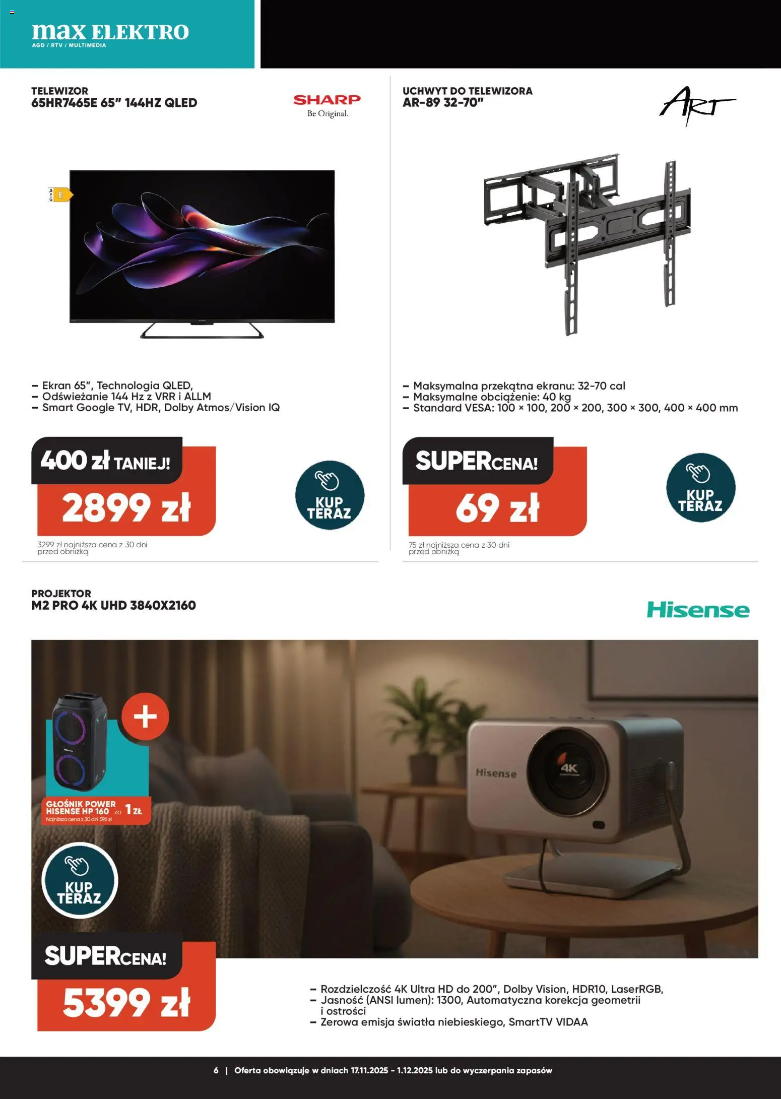 Max elektro Black Friday od 17.11.2025 | Strona: 6 | Produkty: Telewizor, Głośnik
