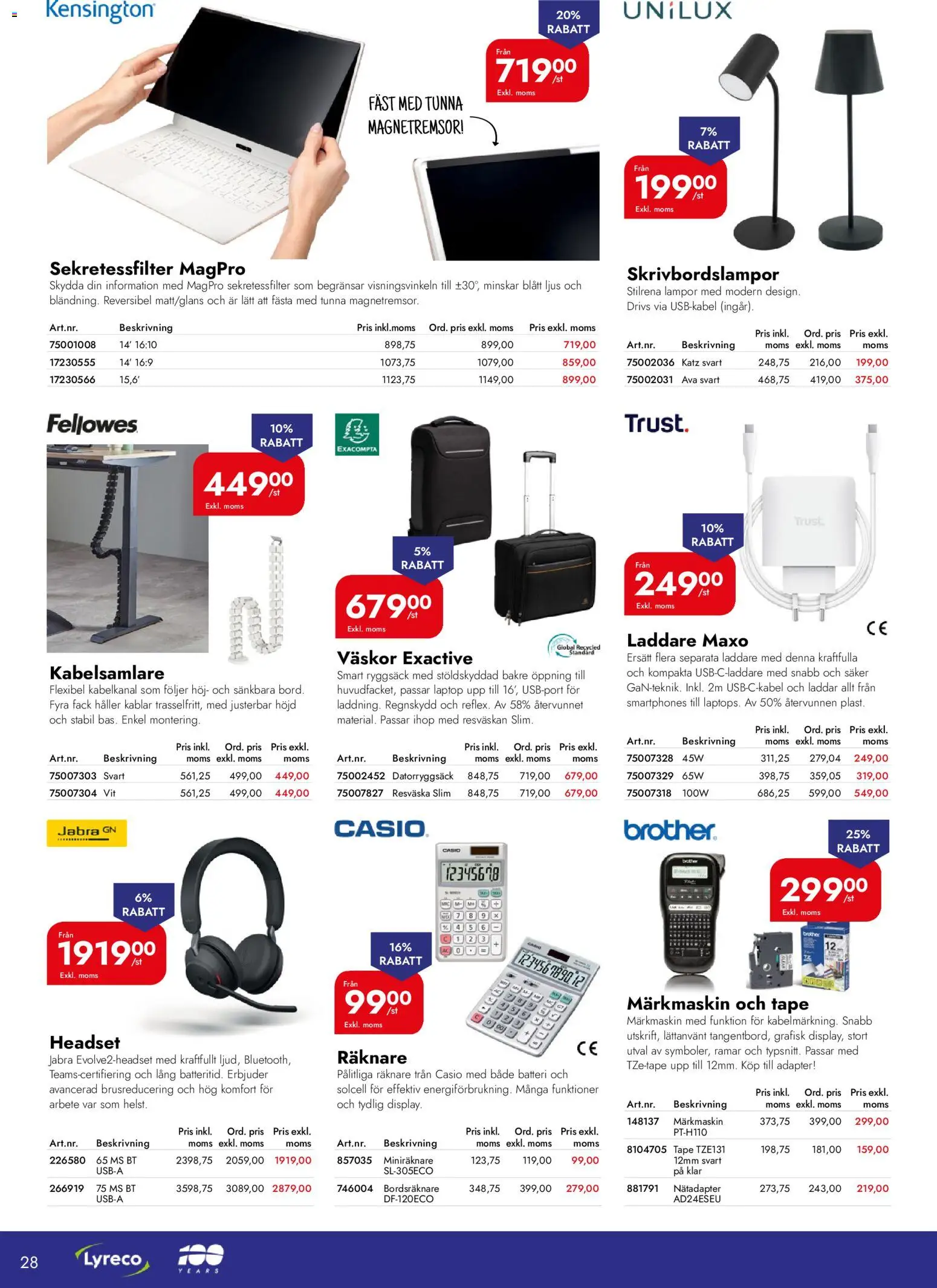 Lyreco reklamblad aktuell från 06.04.2026 | Sida: 28 | Produkter: Datorryggsäck, Laddare, Adapter, Headset