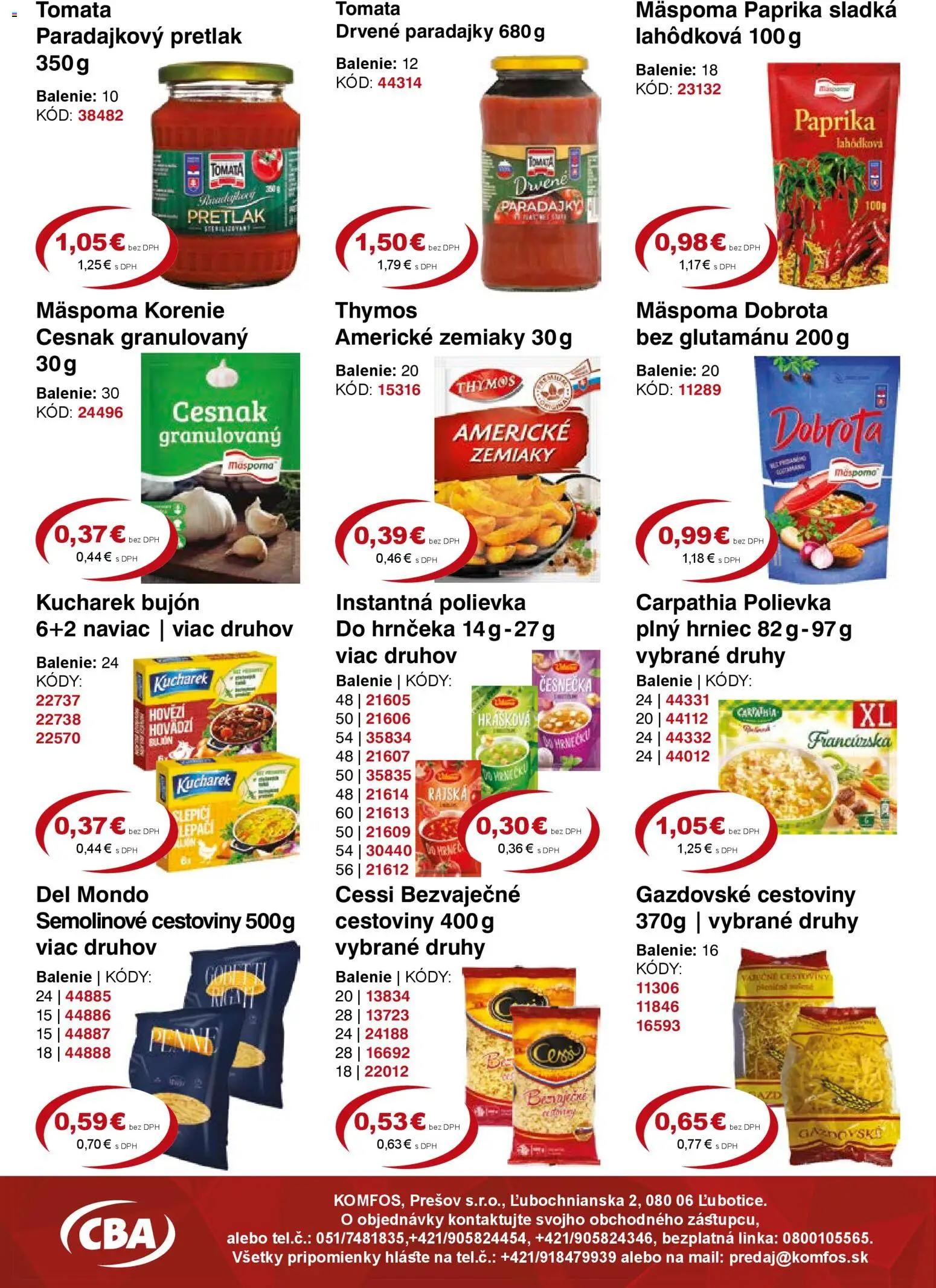 Nové CBA Komfos akcie – leták je platný od 23.10.2025 | Strana: 5 | Produkty: Paprika, Paradajky, Cestoviny, Korenie