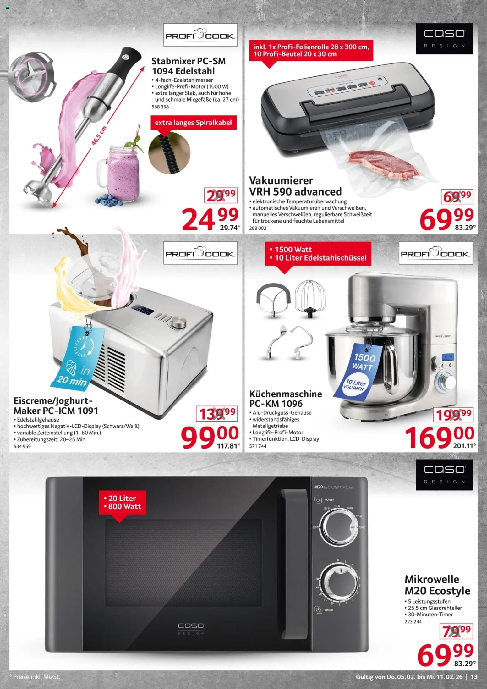 Selgros Non Food – gültig ab 05.02.2026 | Seite: 13 | Produkte: Mikrowelle, Vakuumierer, Stabmixer